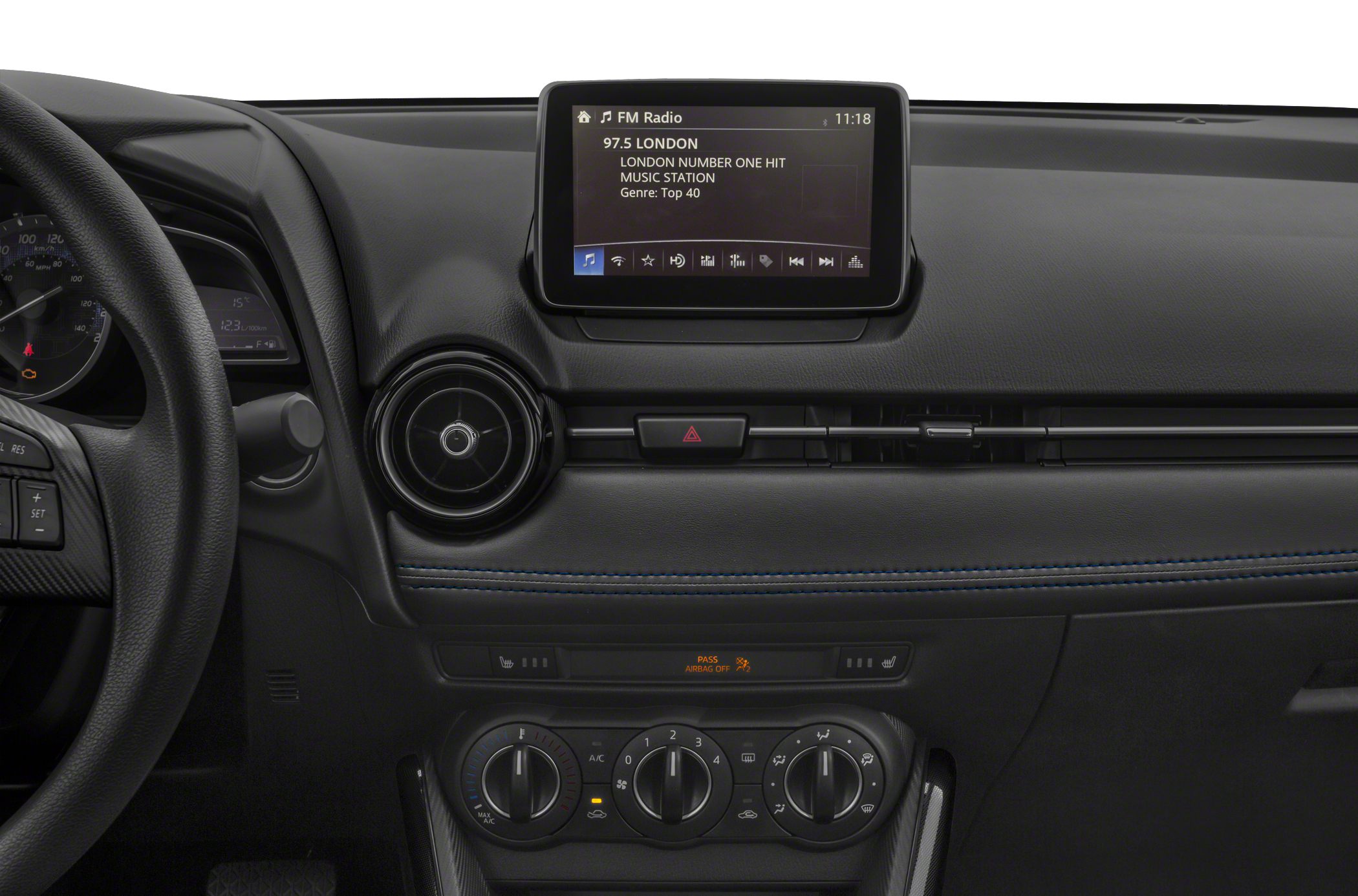 Interior dashboard with infotainment display and climate control dials