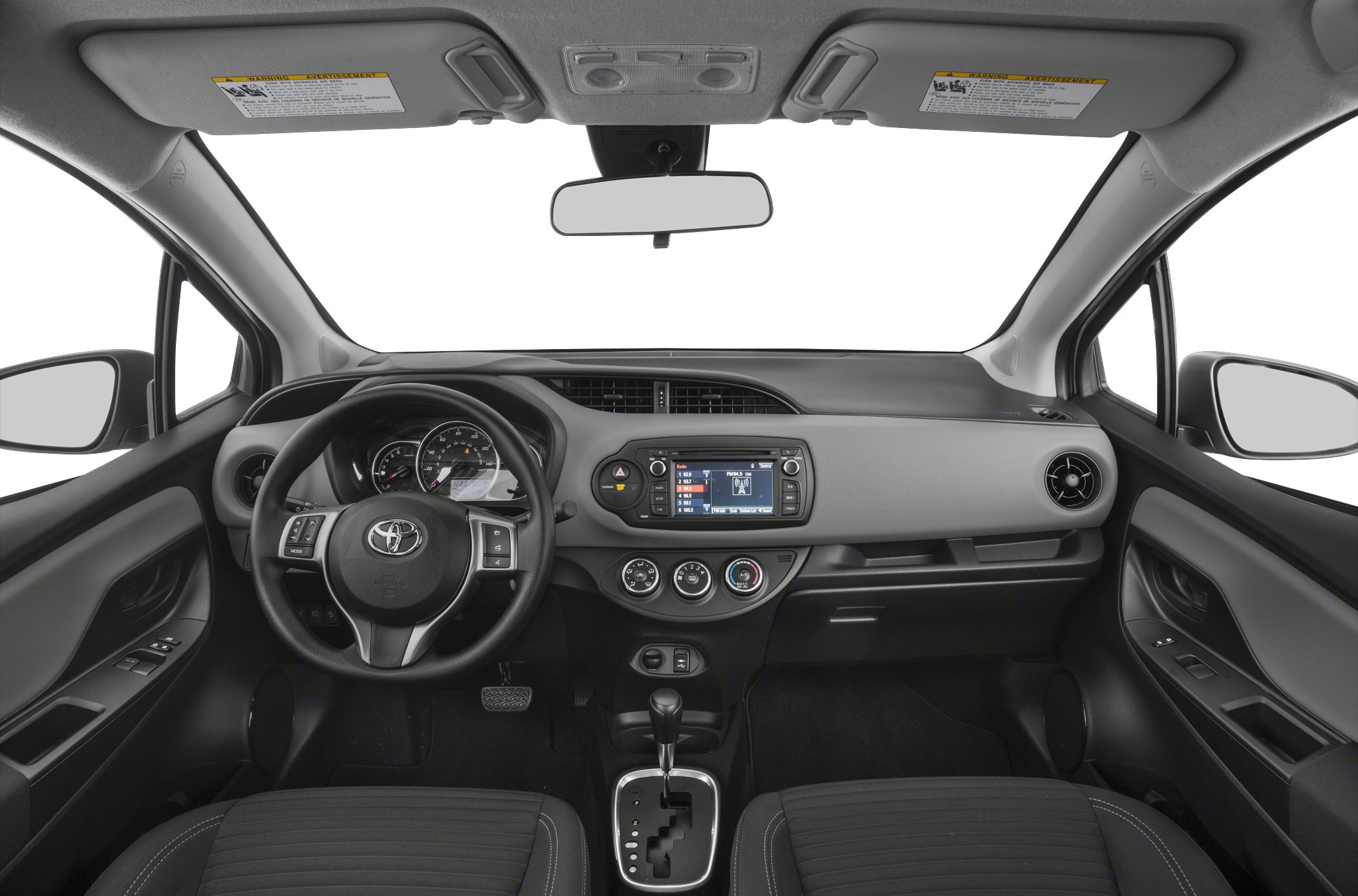 Interior dashboard, steering wheel, touchscreen display, automatic gearshift