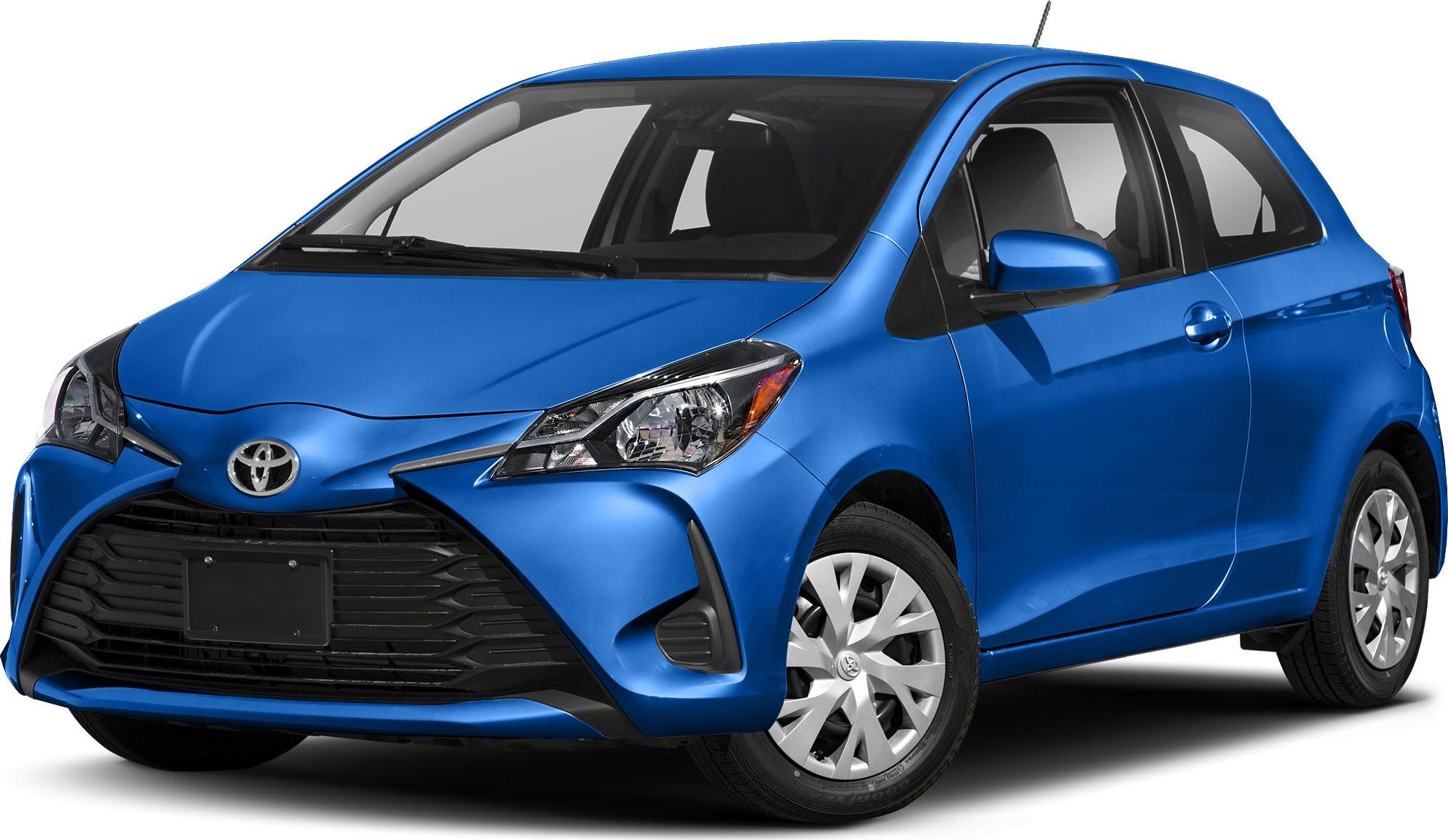 Front view with distinctive headlights and black grille of compact hatchback
