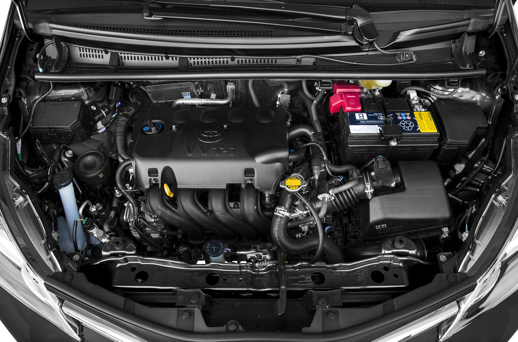 Engine bay view with VVT-i engine and battery compartment