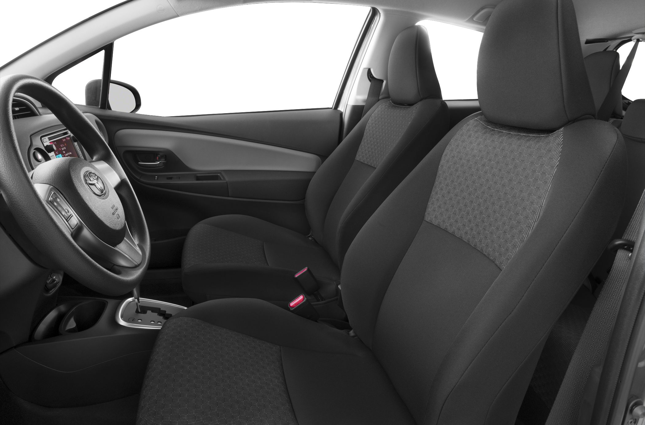 Front fabric seats and steering wheel dashboard interior