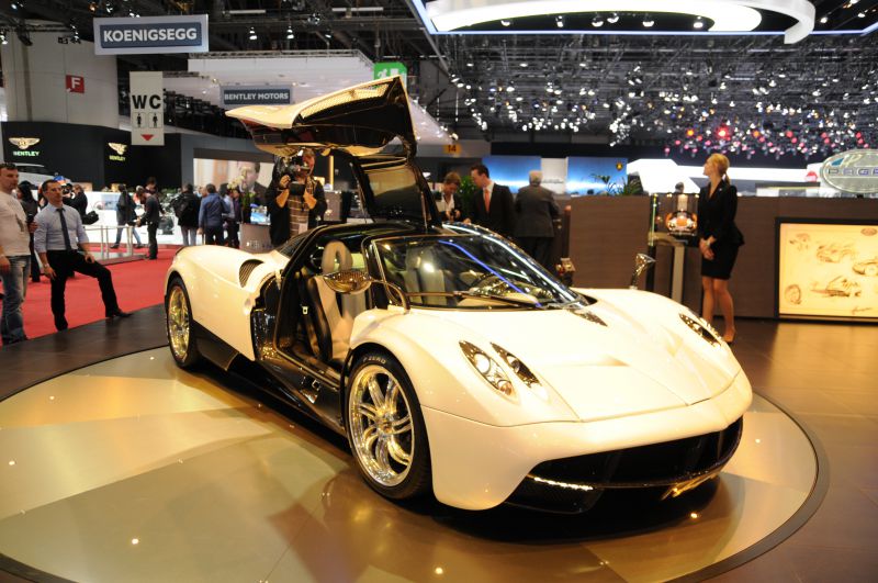 White luxury sports car with open gullwing doors