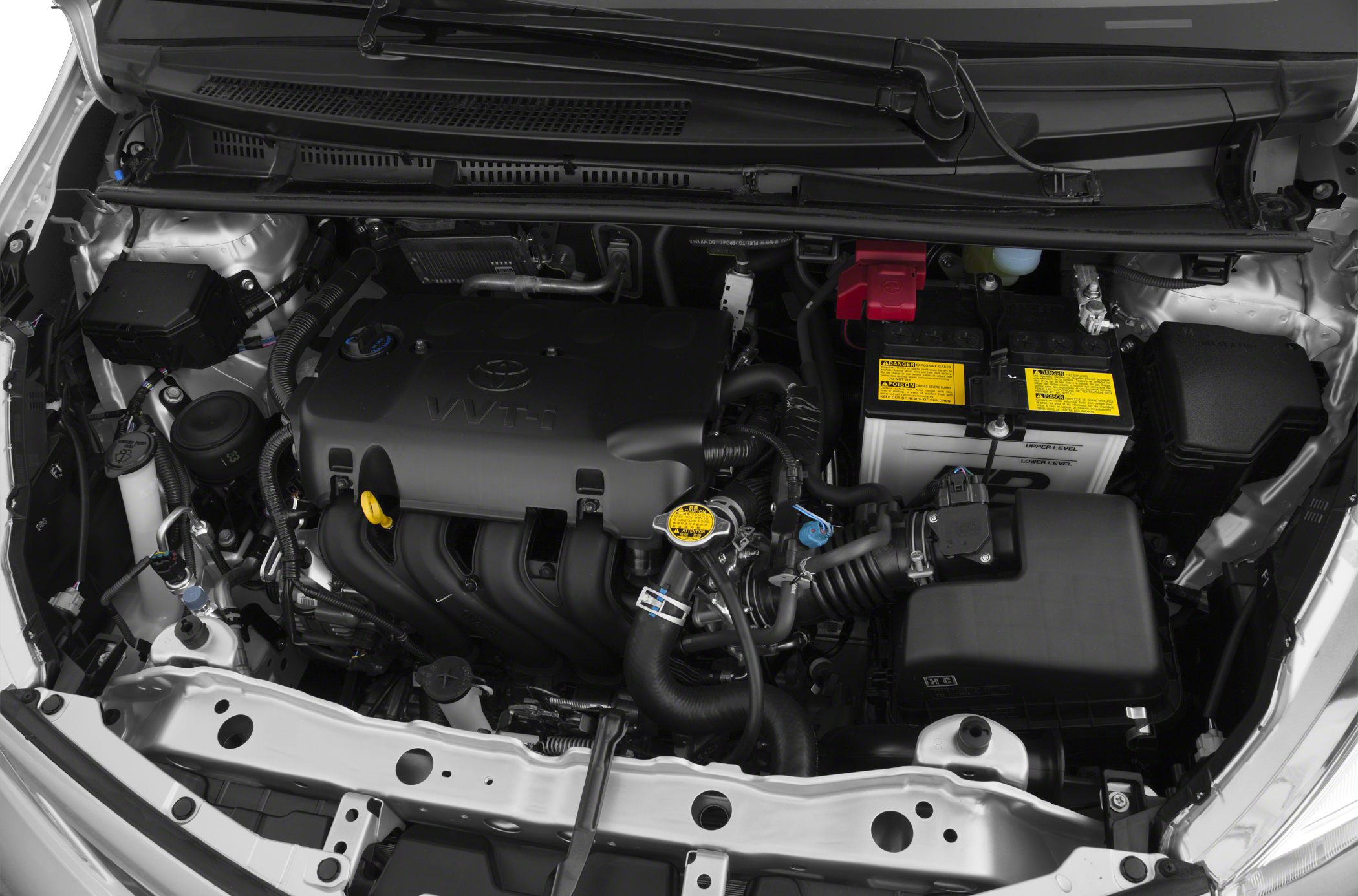Engine bay with VVT-i engine and battery components