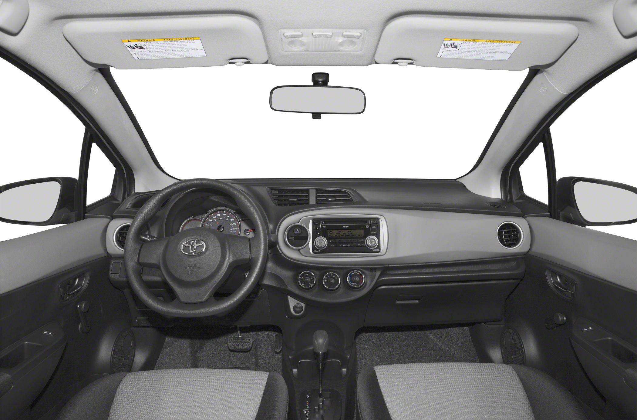 Dashboard and steering wheel with control panel and air vents
