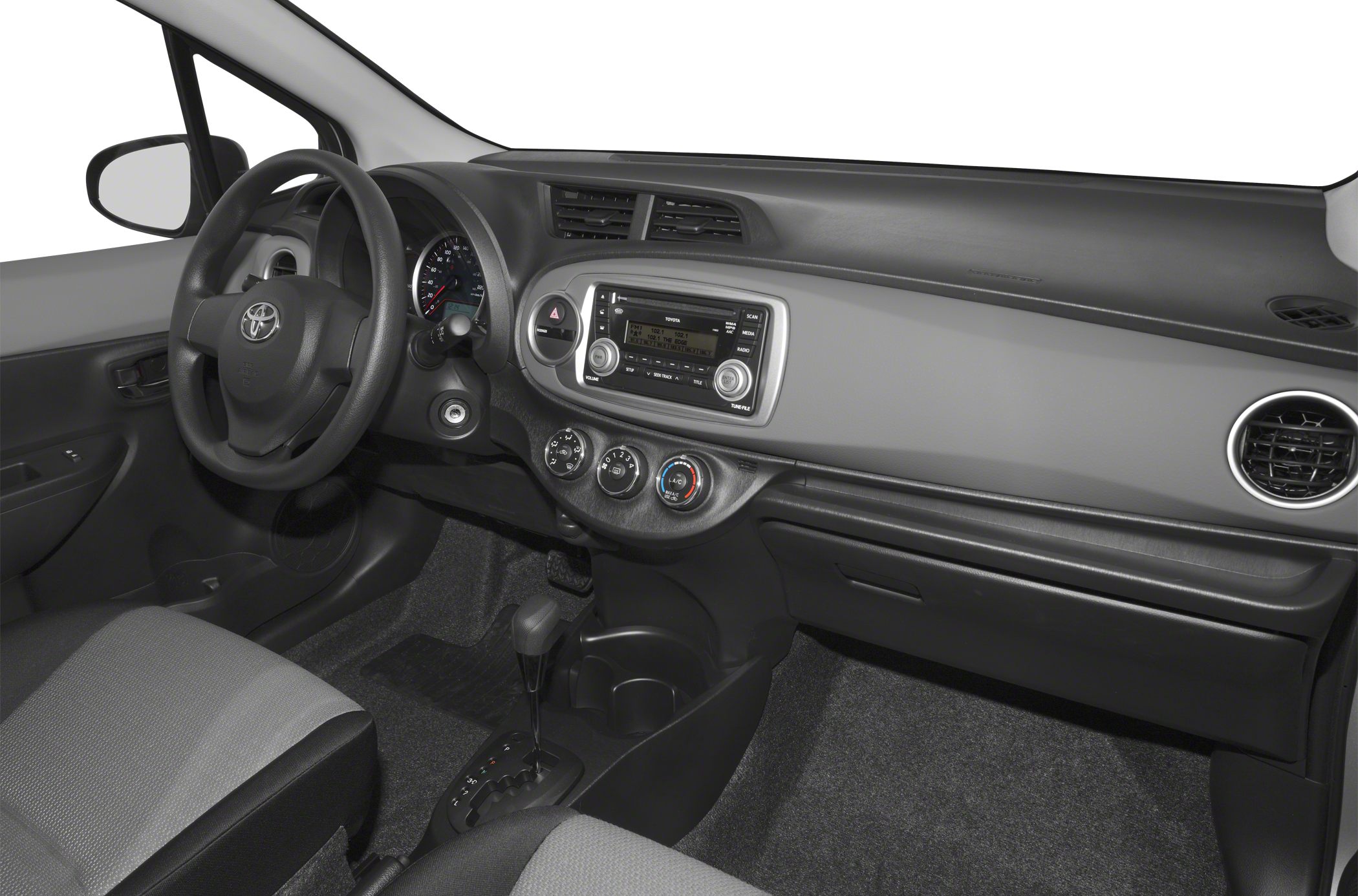 Dashboard, steering wheel, audio system, climate control, automatic gear shifter