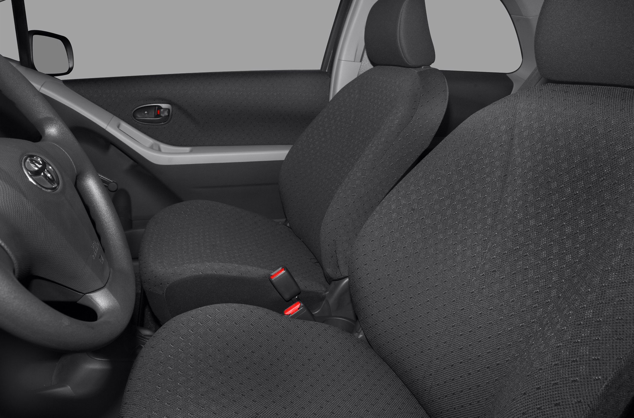Fabric front seats and door panel interior close-up