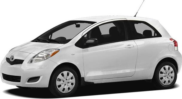 Side profile of a compact white two-door hatchback car