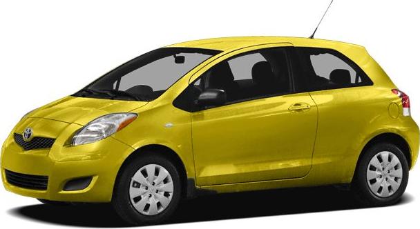 Yellow compact five-door hatchback with rounded edges and black mirrors