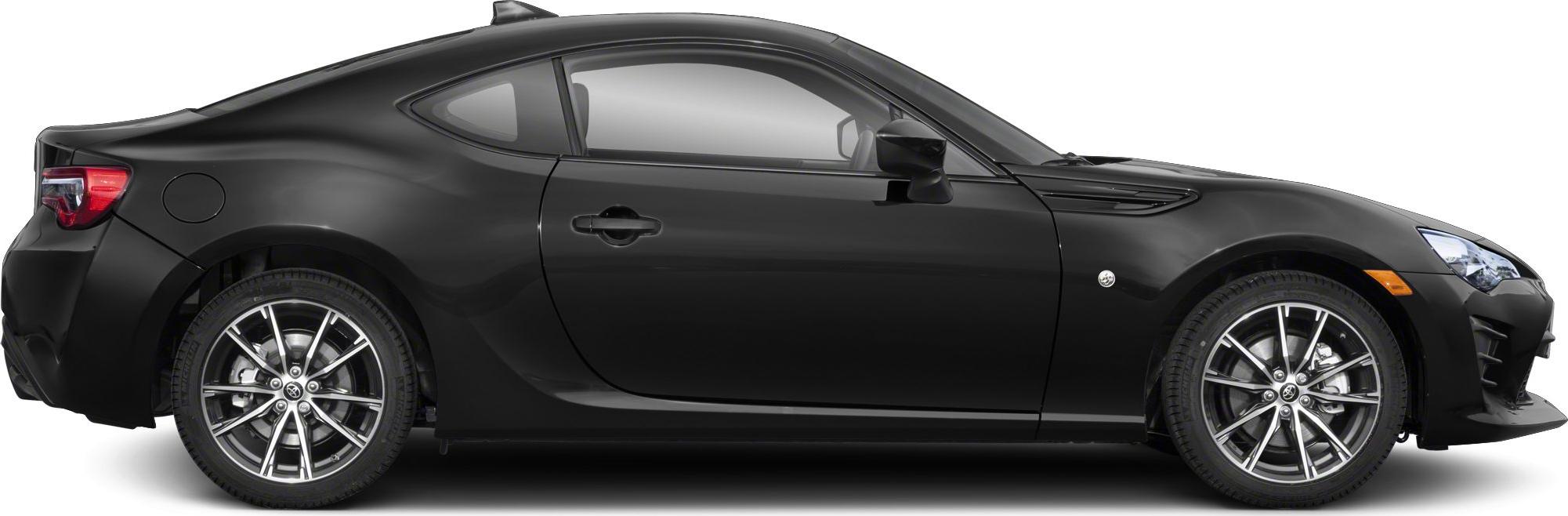 Side profile of a black sports coupe with alloy wheels