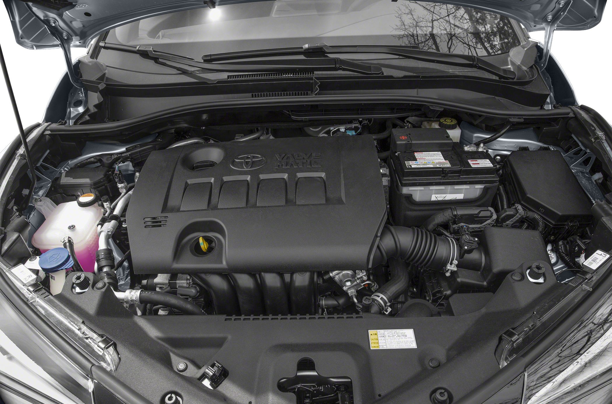 Engine bay with engine cover and key mechanical components
