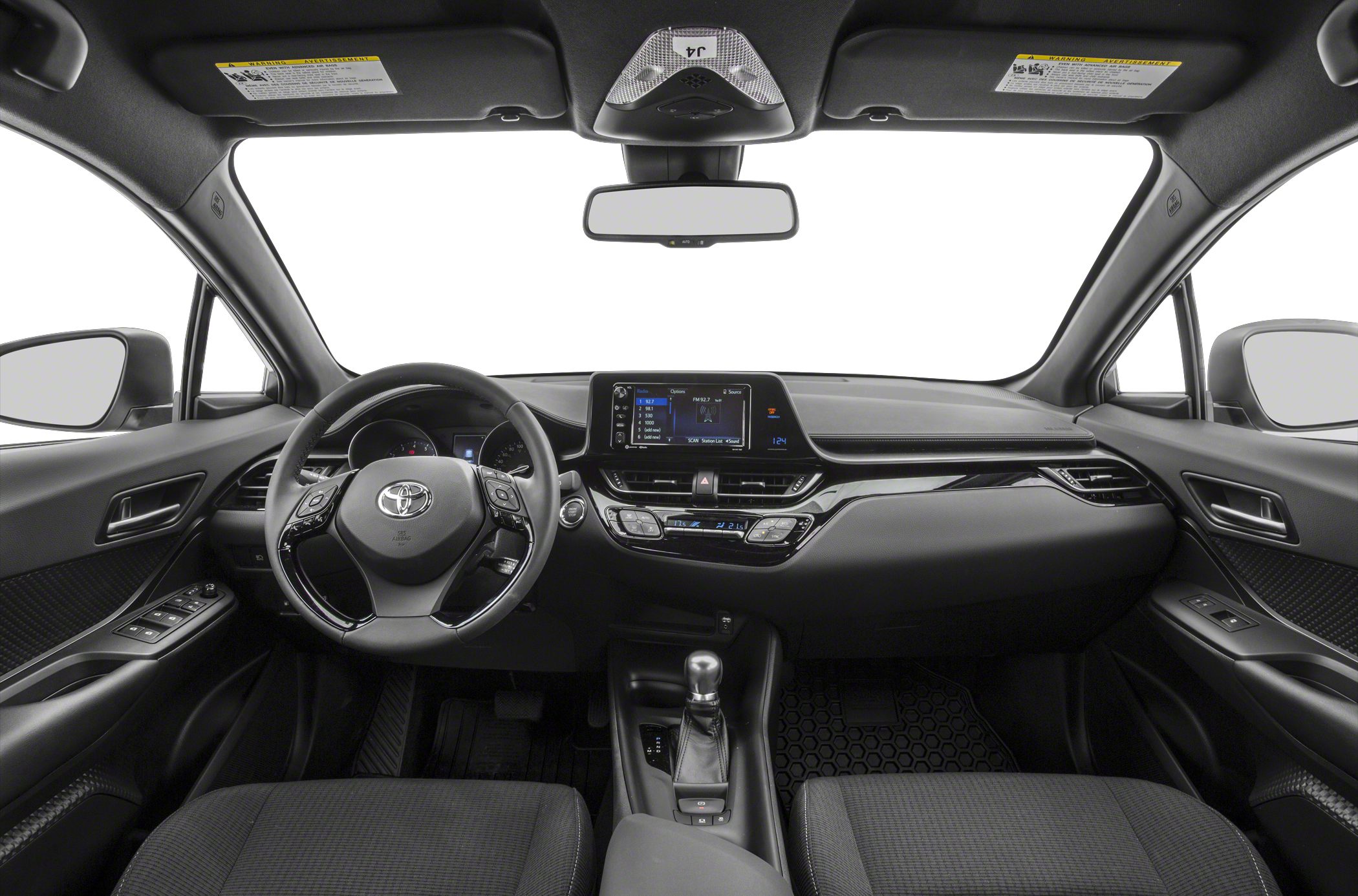 Dashboard and multifunction steering wheel with central touchscreen display