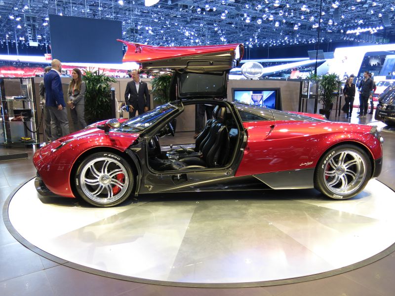 Open gullwing doors and carbon fiber body elements