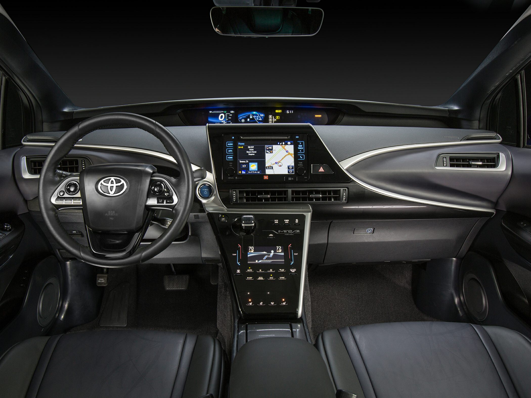Digital dashboard and central touchscreen with climate control panel
