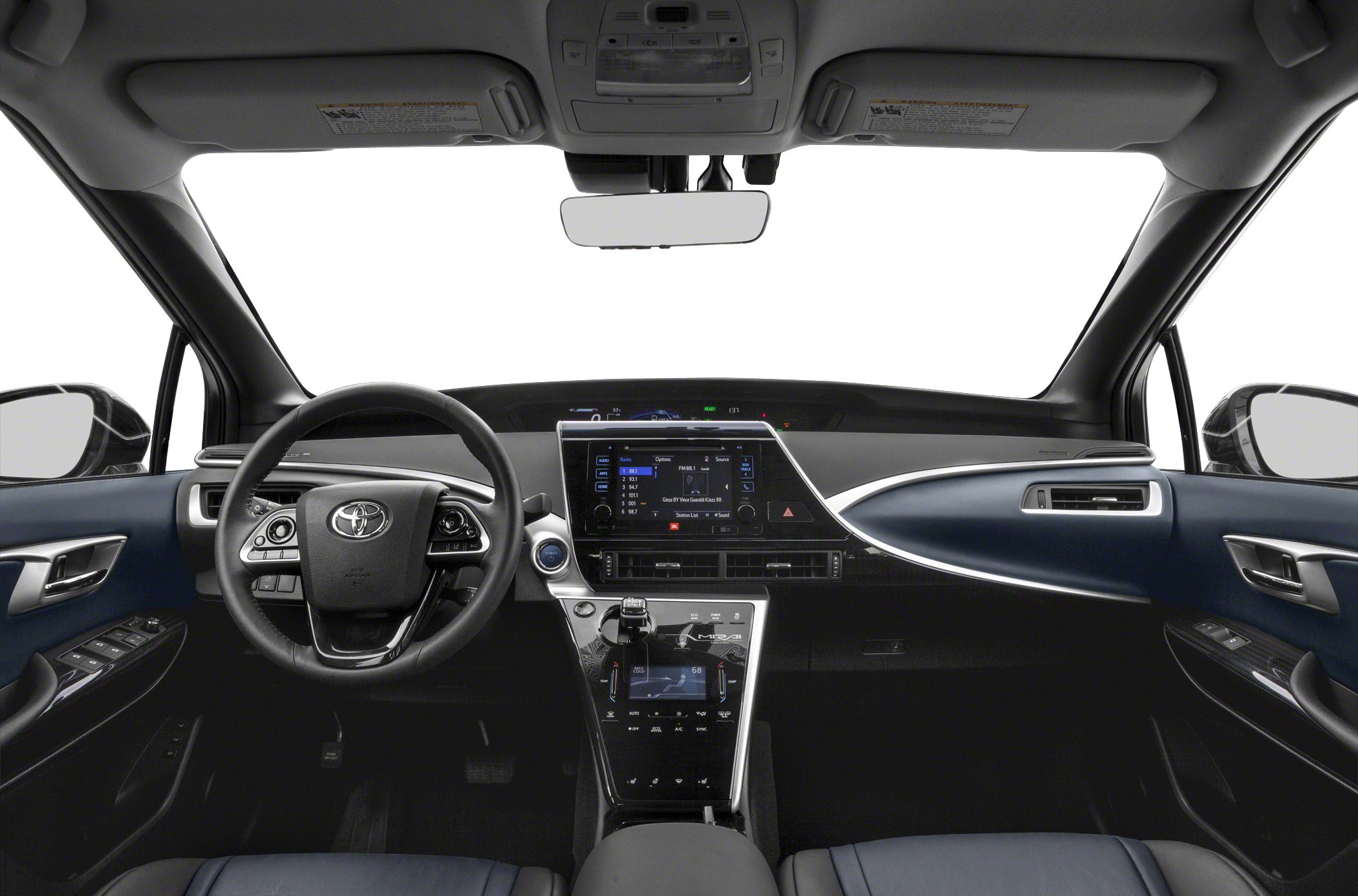 Dashboard with infotainment system and multifunction steering wheel