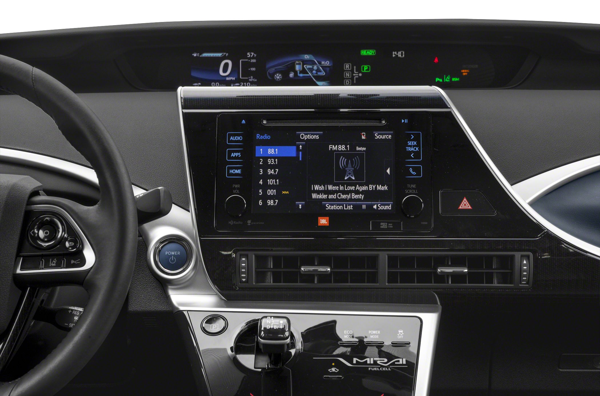 Digital dashboard, touchscreen infotainment, unique gear selector