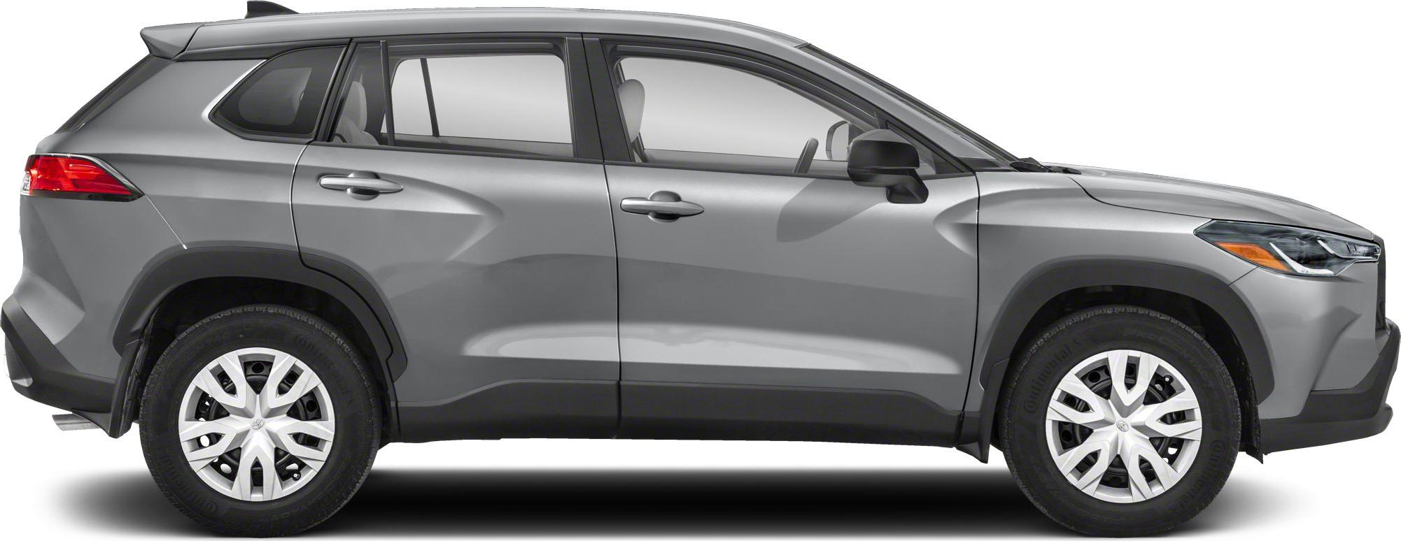 Side view of gray SUV with aerodynamic body and alloy wheels