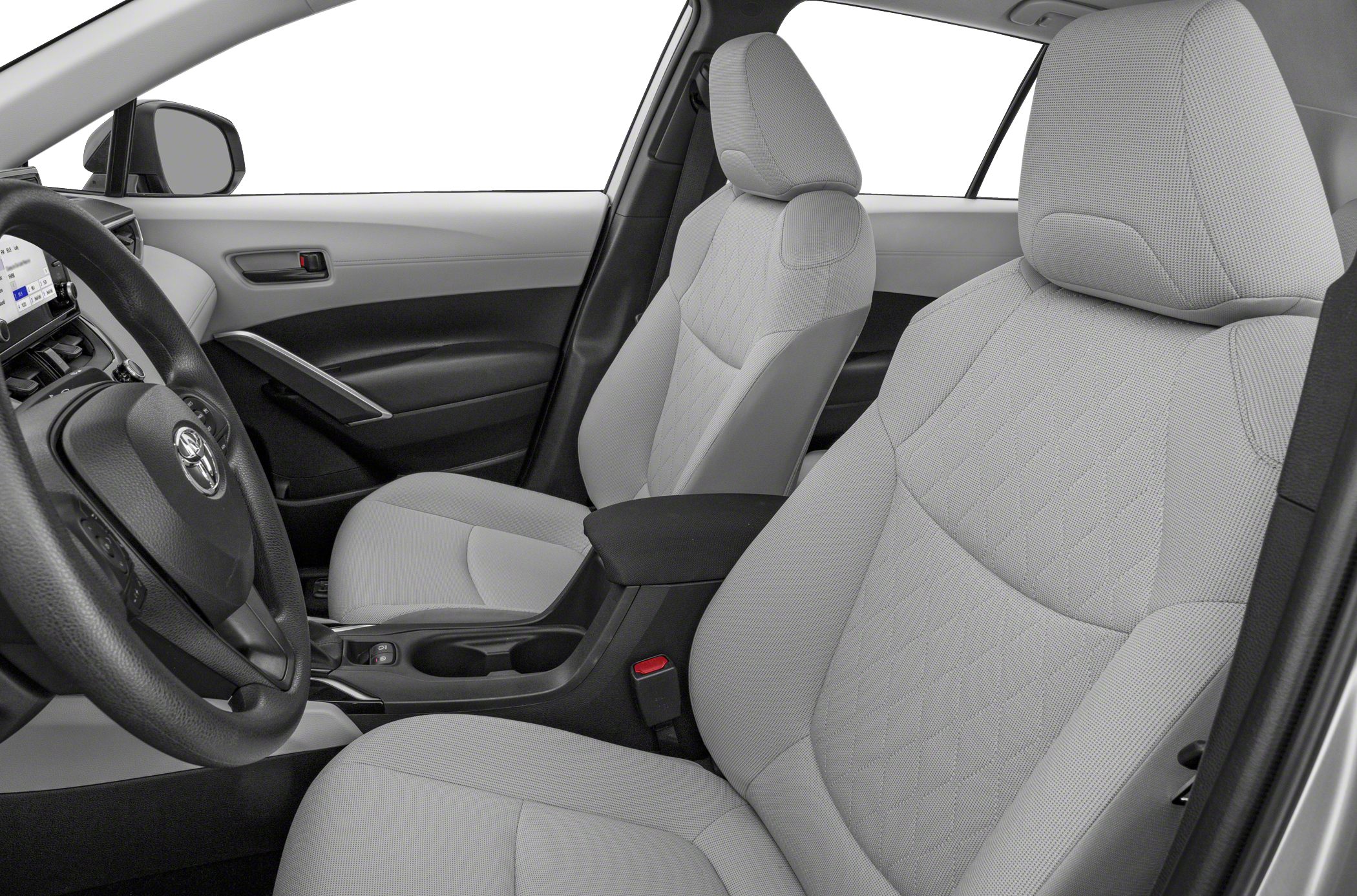 Front seats and dashboard interior view with steering wheel