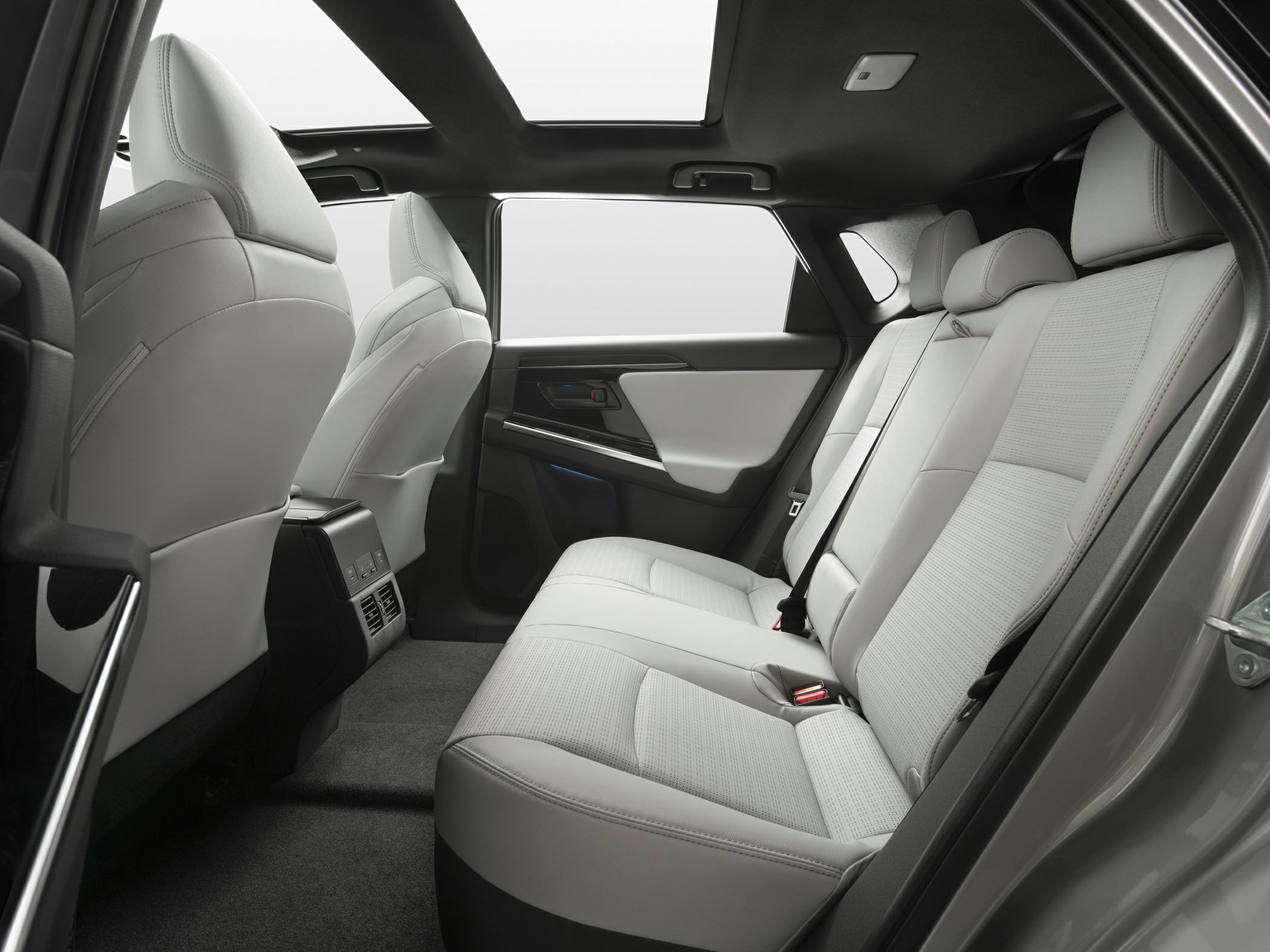 Spacious rear seat interior with panoramic sunroof