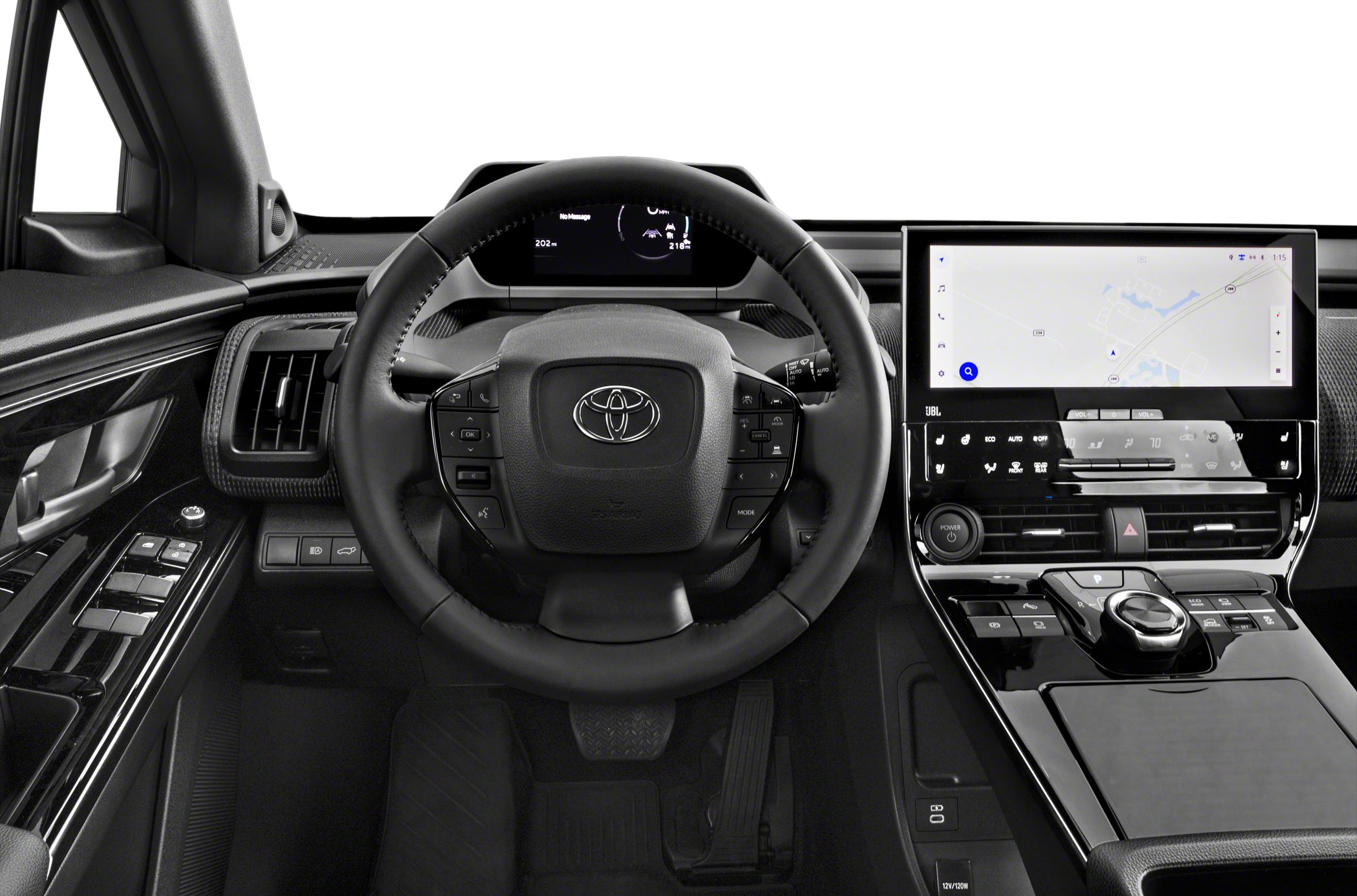 Steering wheel, digital dashboard, touchscreen infotainment center