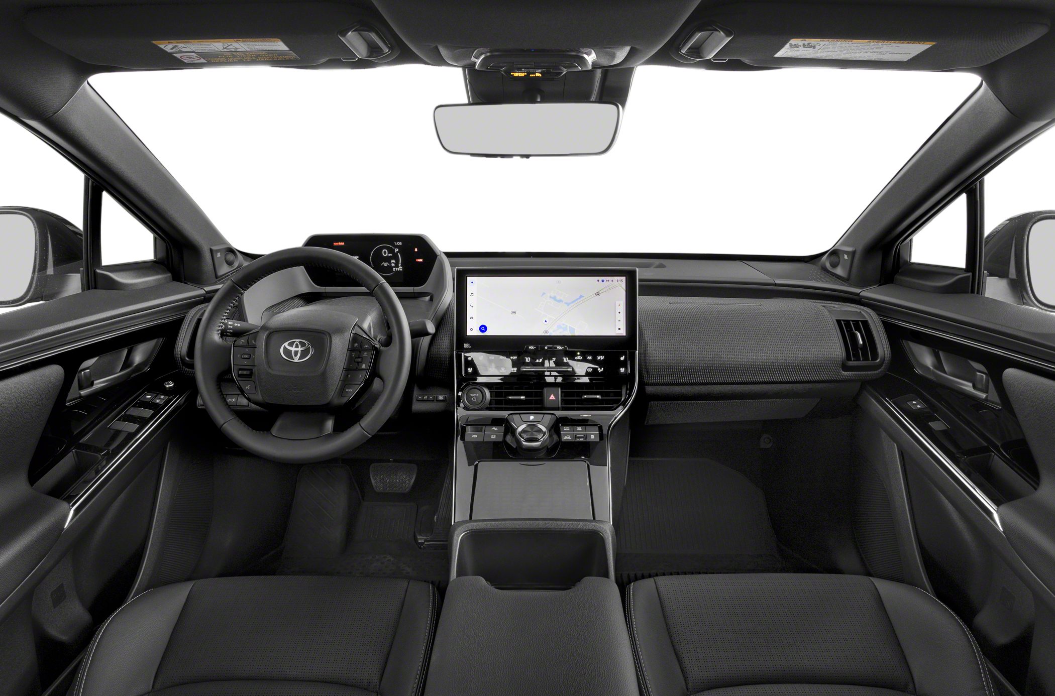Modern interior with touchscreen dashboard and multifunction steering wheel