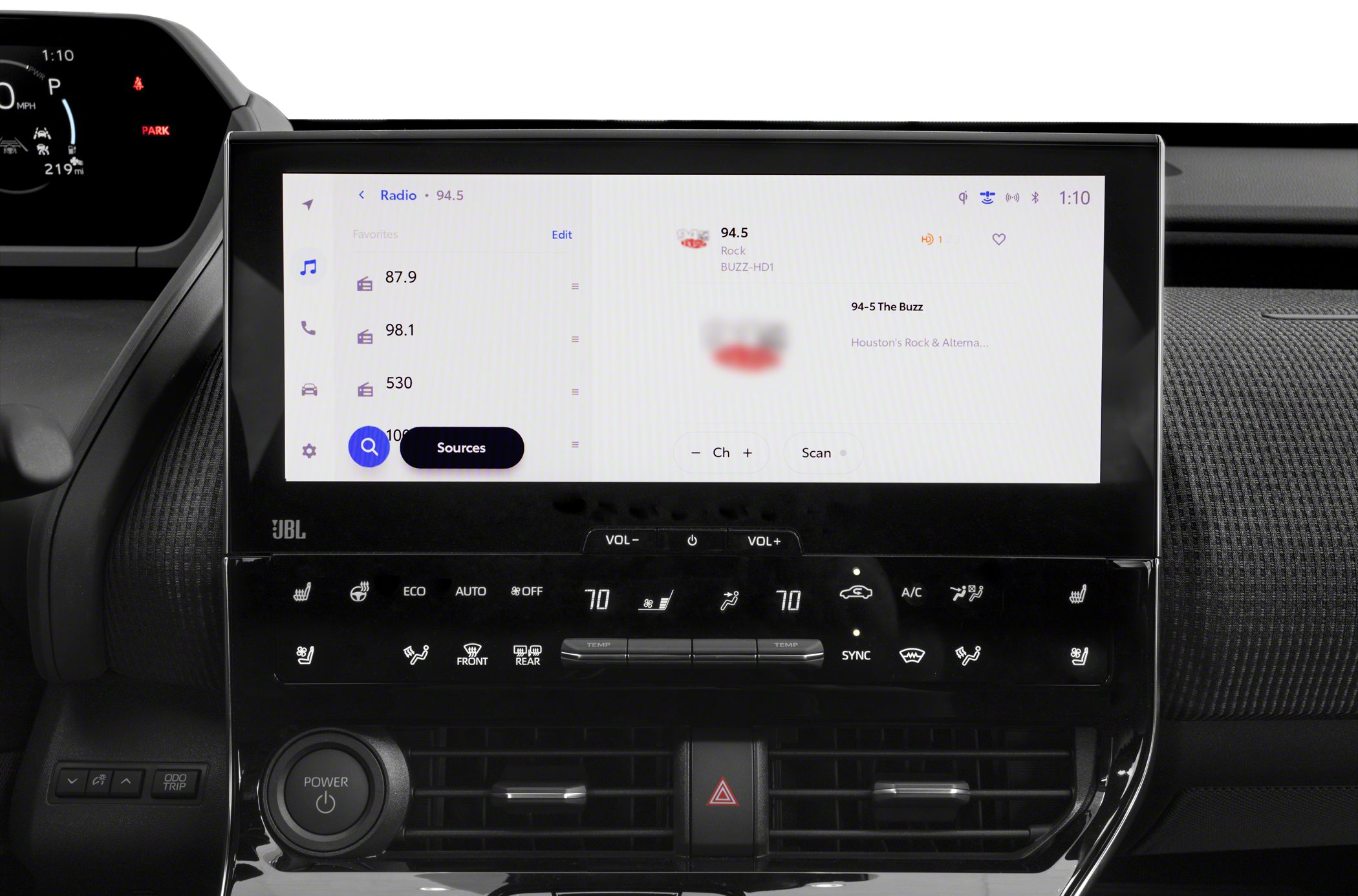 Digital infotainment screen and touch climate controls