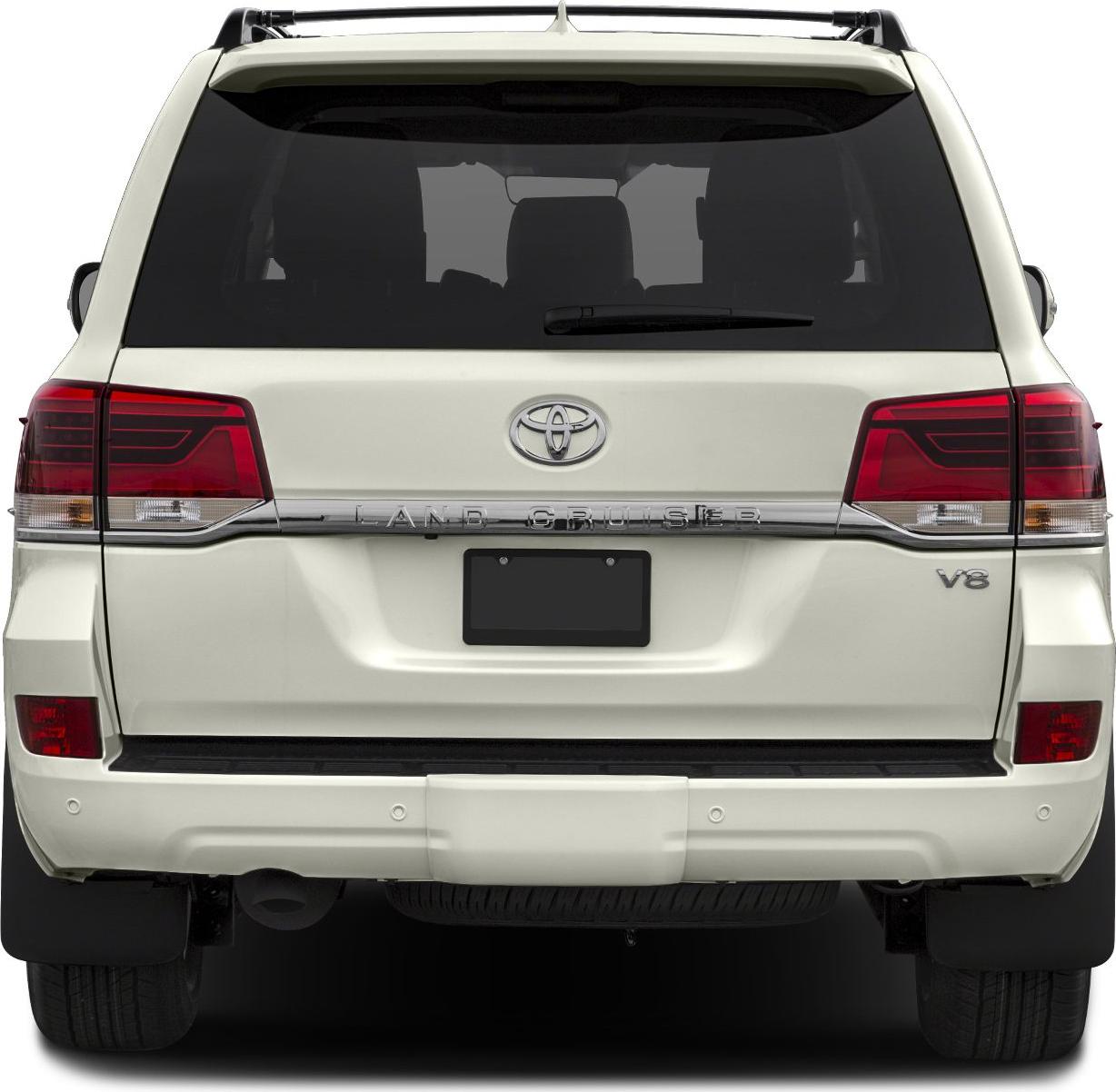 Rear view of SUV with distinctive tail lights and V8 badge