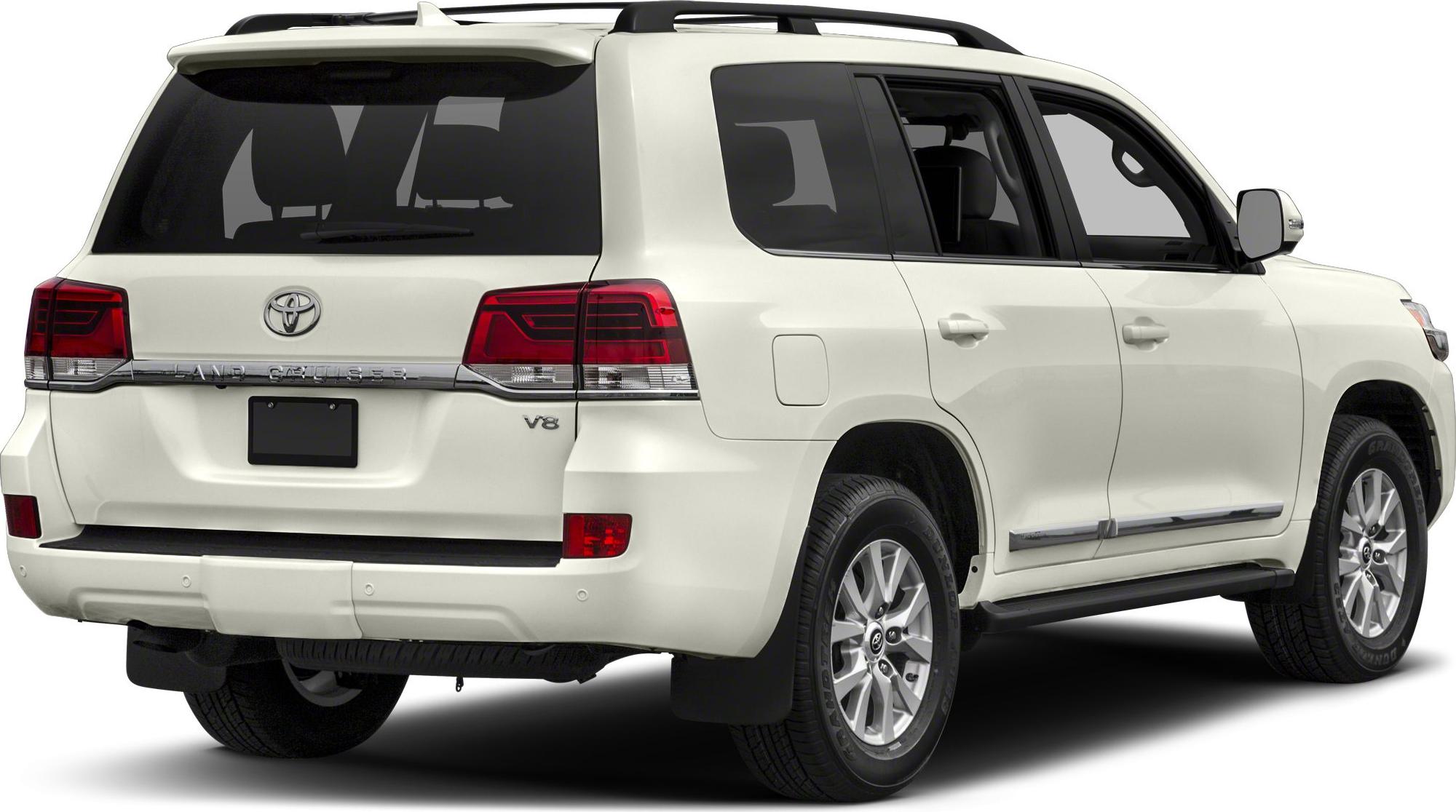 Rear view of SUV with prominent V8 badge and taillights