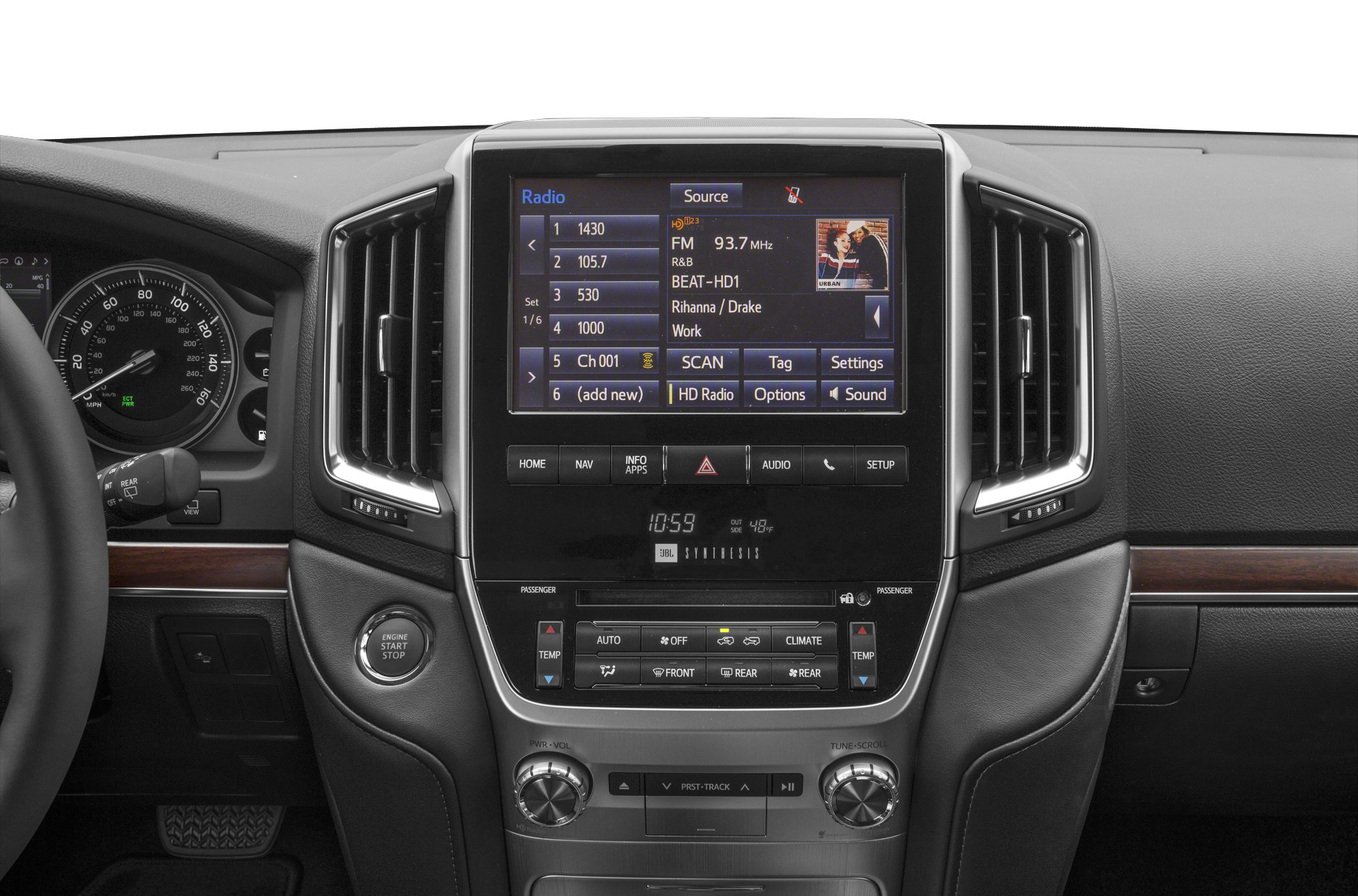 Center console with touchscreen infotainment and climate controls