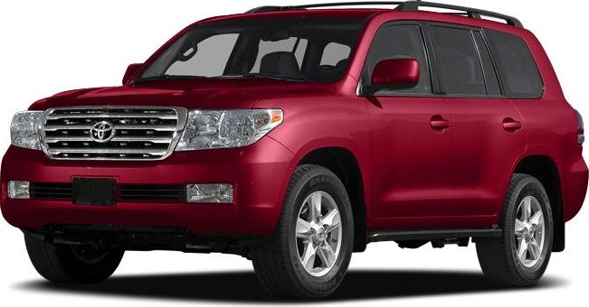Red SUV with chrome grille and roof rails, front side angle