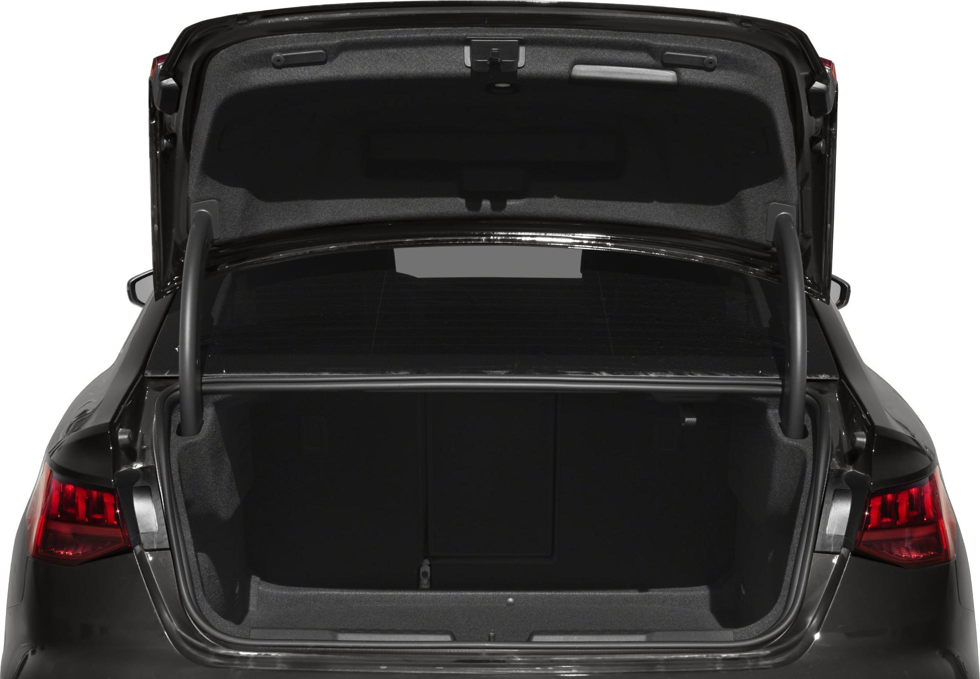 Open trunk with spacious, practical rear cargo area and fold-down seat pass-through.