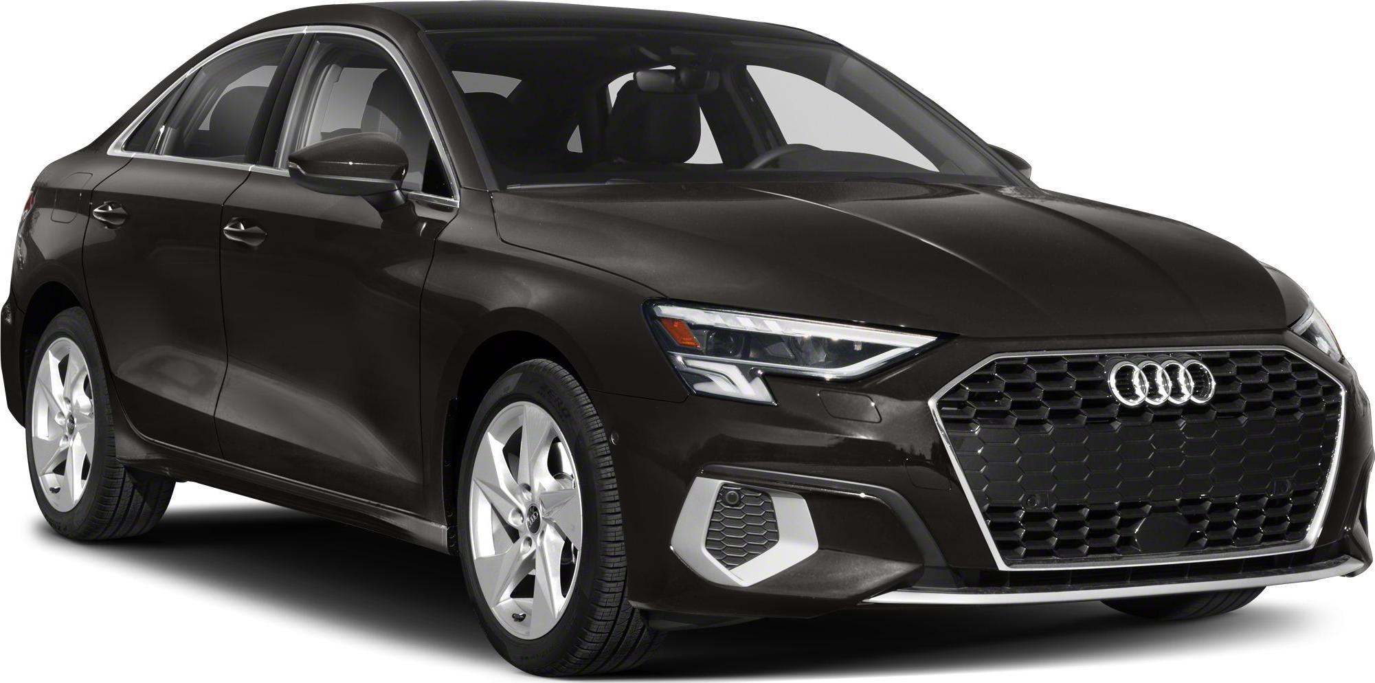 Front view of a sedan with a large hexagonal grille and sleek headlights
