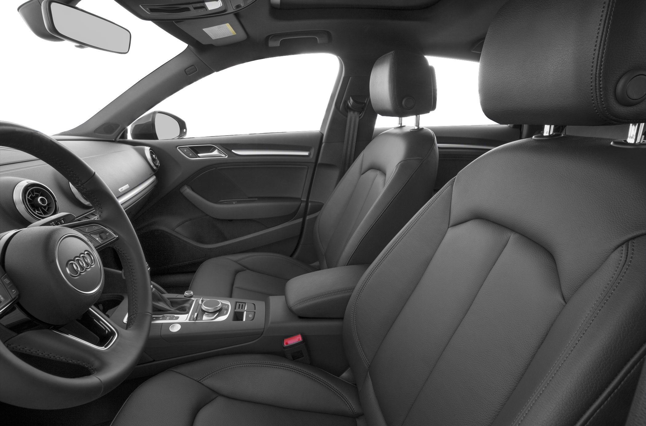 Front leather seats and modern dashboard with controls