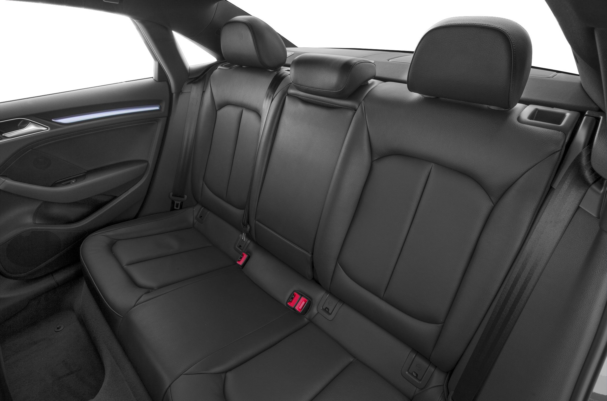 Black leather rear seats with headrests and seatbelts