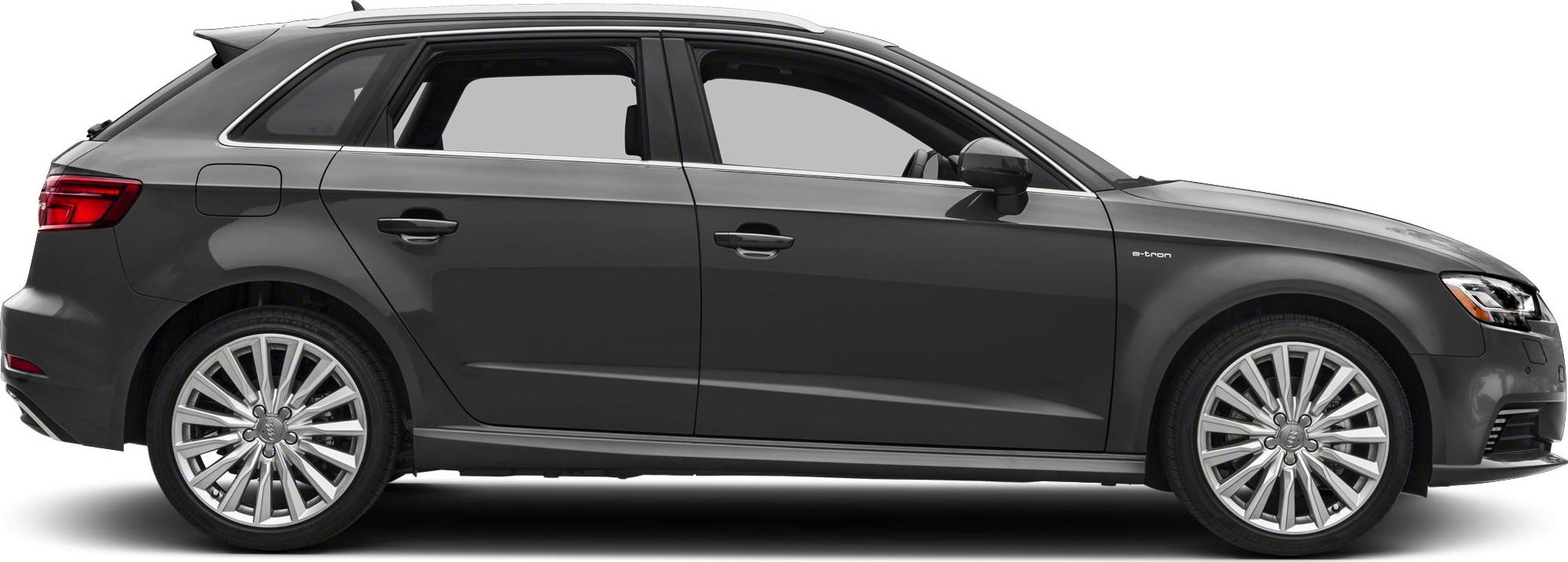 Side profile of a sleek hatchback with alloy wheels and e-tron badge