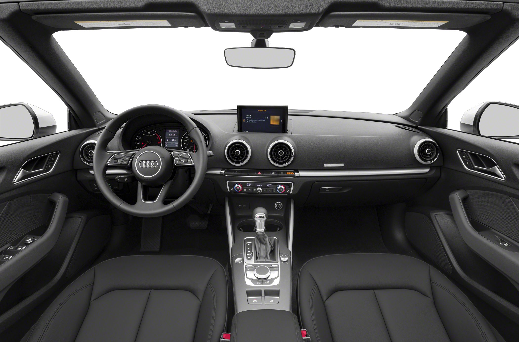 Modern Audi car interior with dashboard, steering wheel, and center console