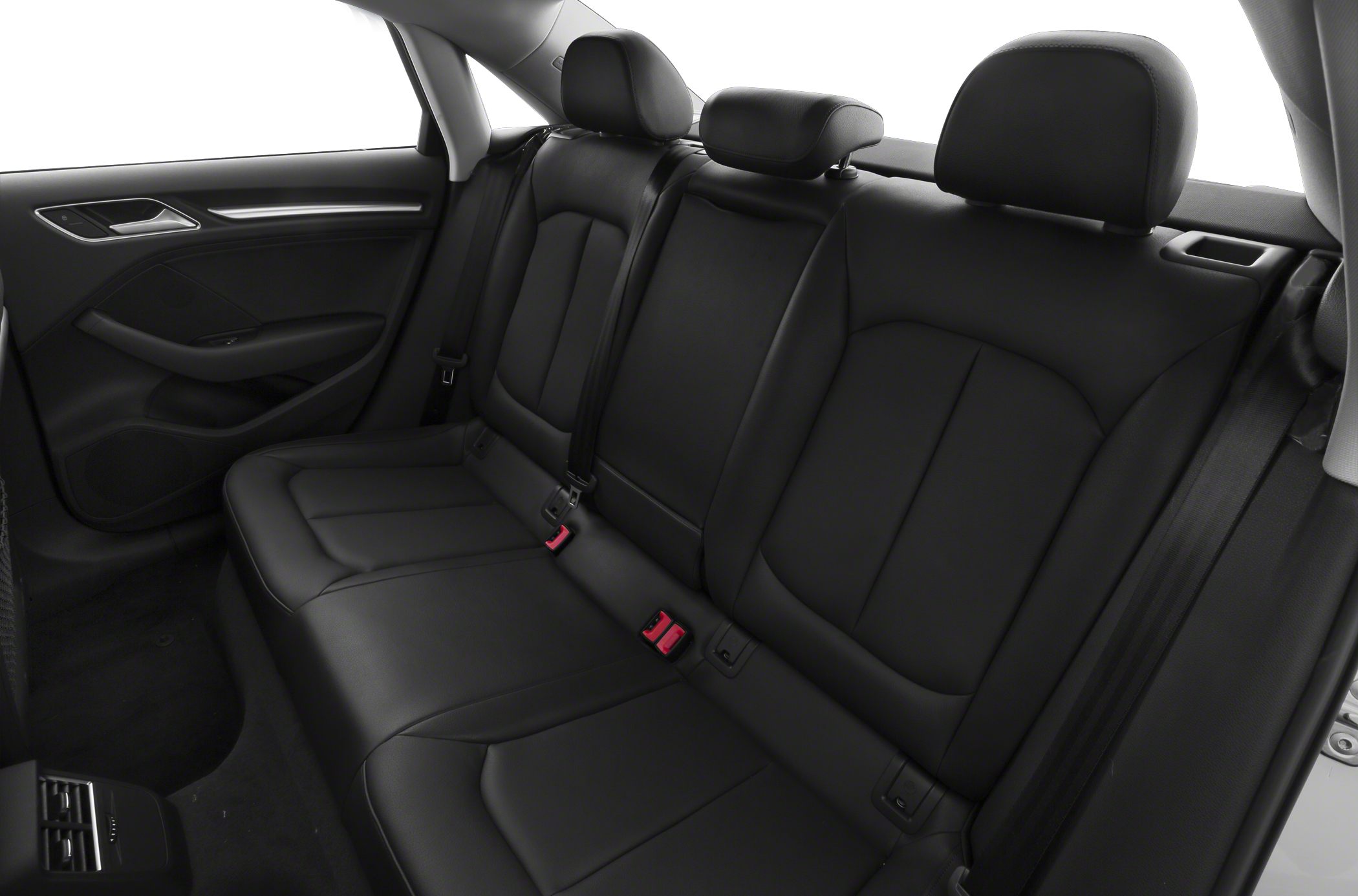 Black leather rear seats with headrests and seatbelts