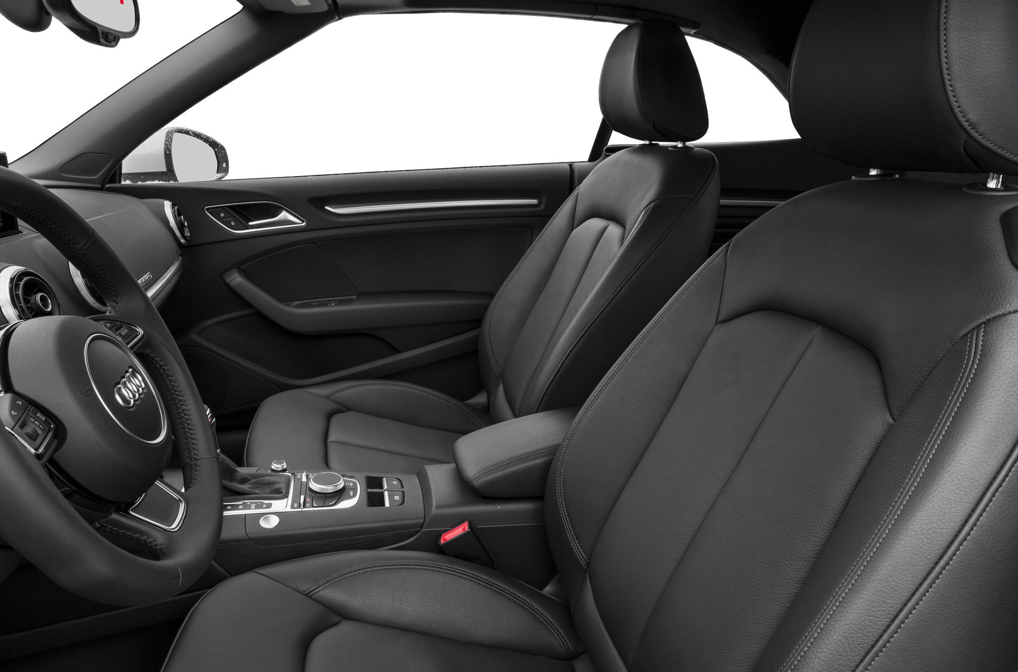 Black leather seats and modern dashboard with center console controls