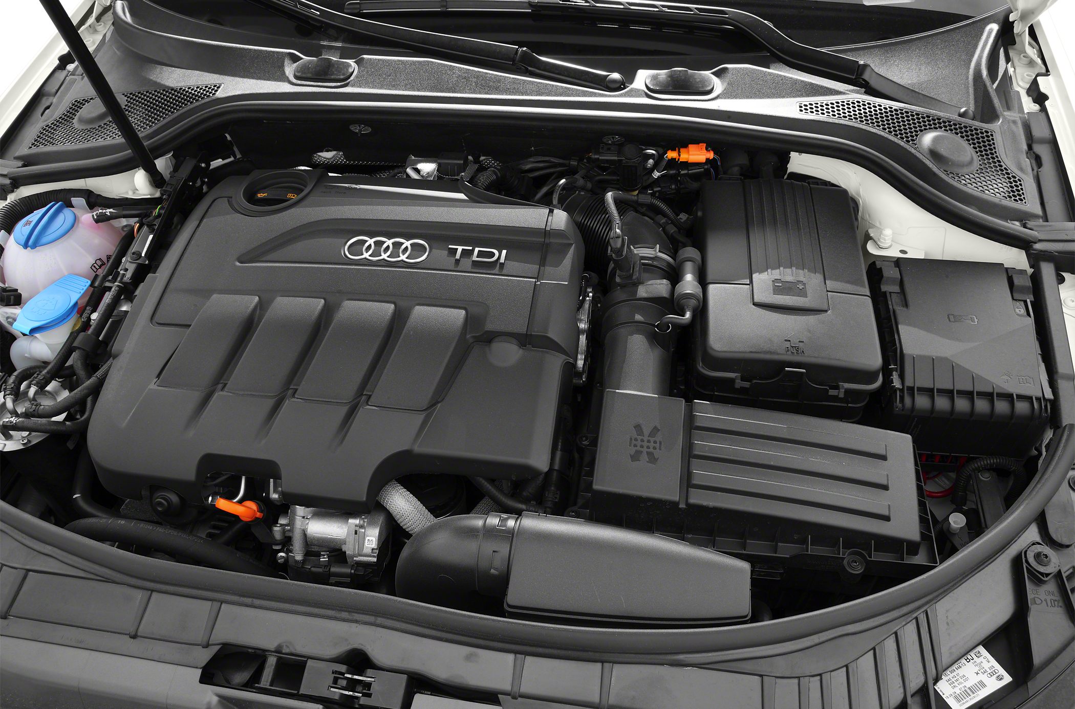 TDI diesel engine with intake and components under hood