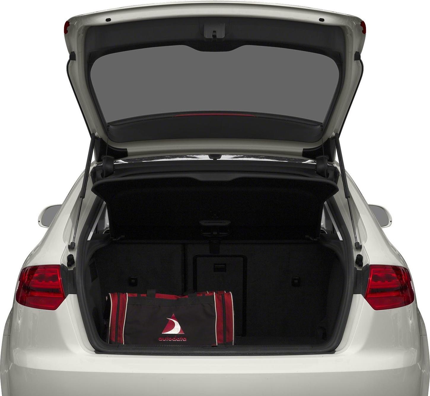 Open rear hatch with visible cargo space and bag