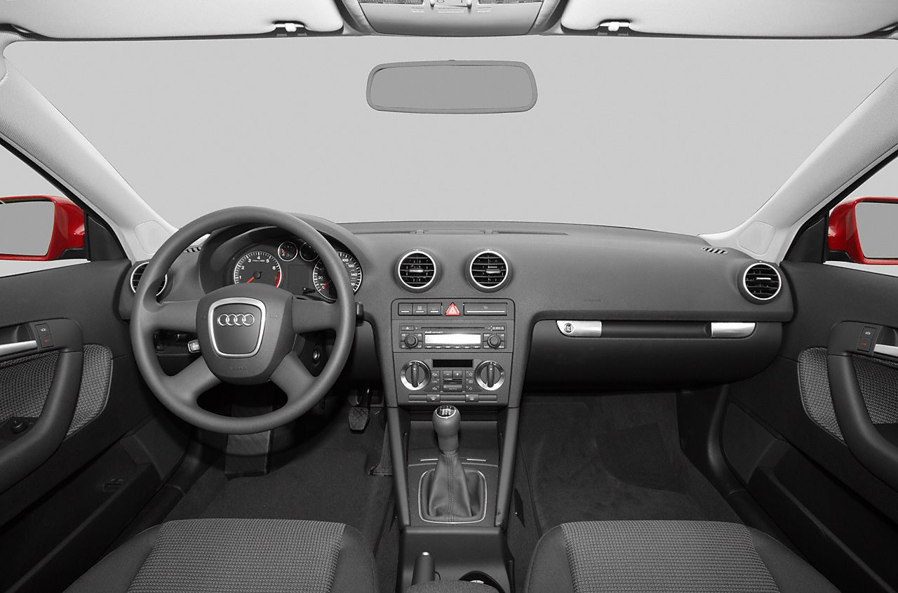 Dashboard, steering wheel, and manual gearshift interior view