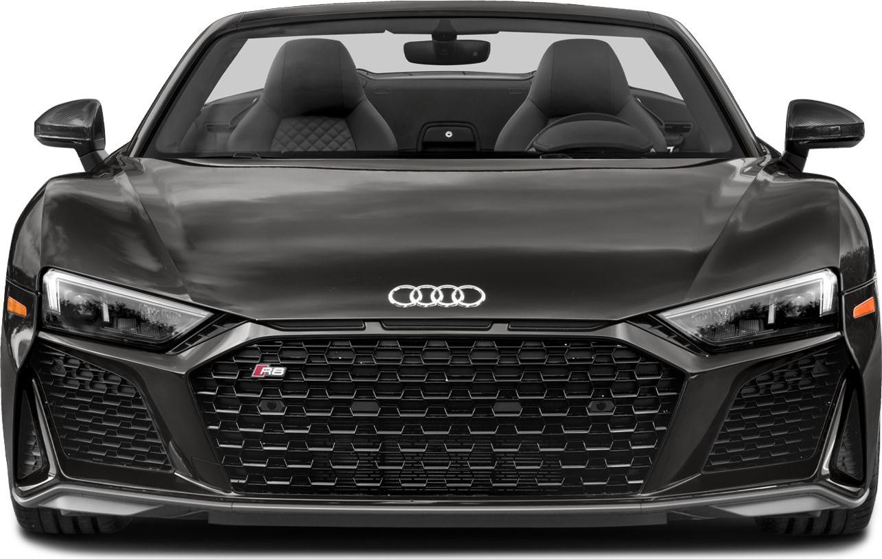 Front view with aggressive grille and sleek headlights of convertible sports car