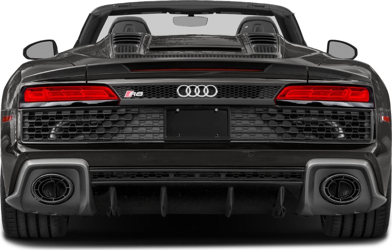 Rear view of a convertible with dual exhausts and LED taillights