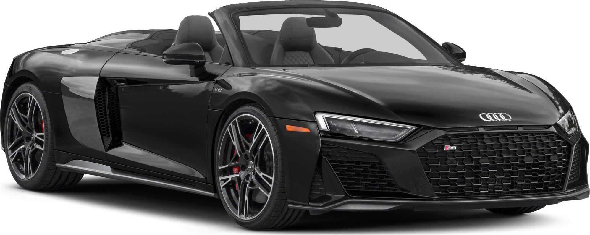 Black convertible sports car with aggressive front grille and V10 badge