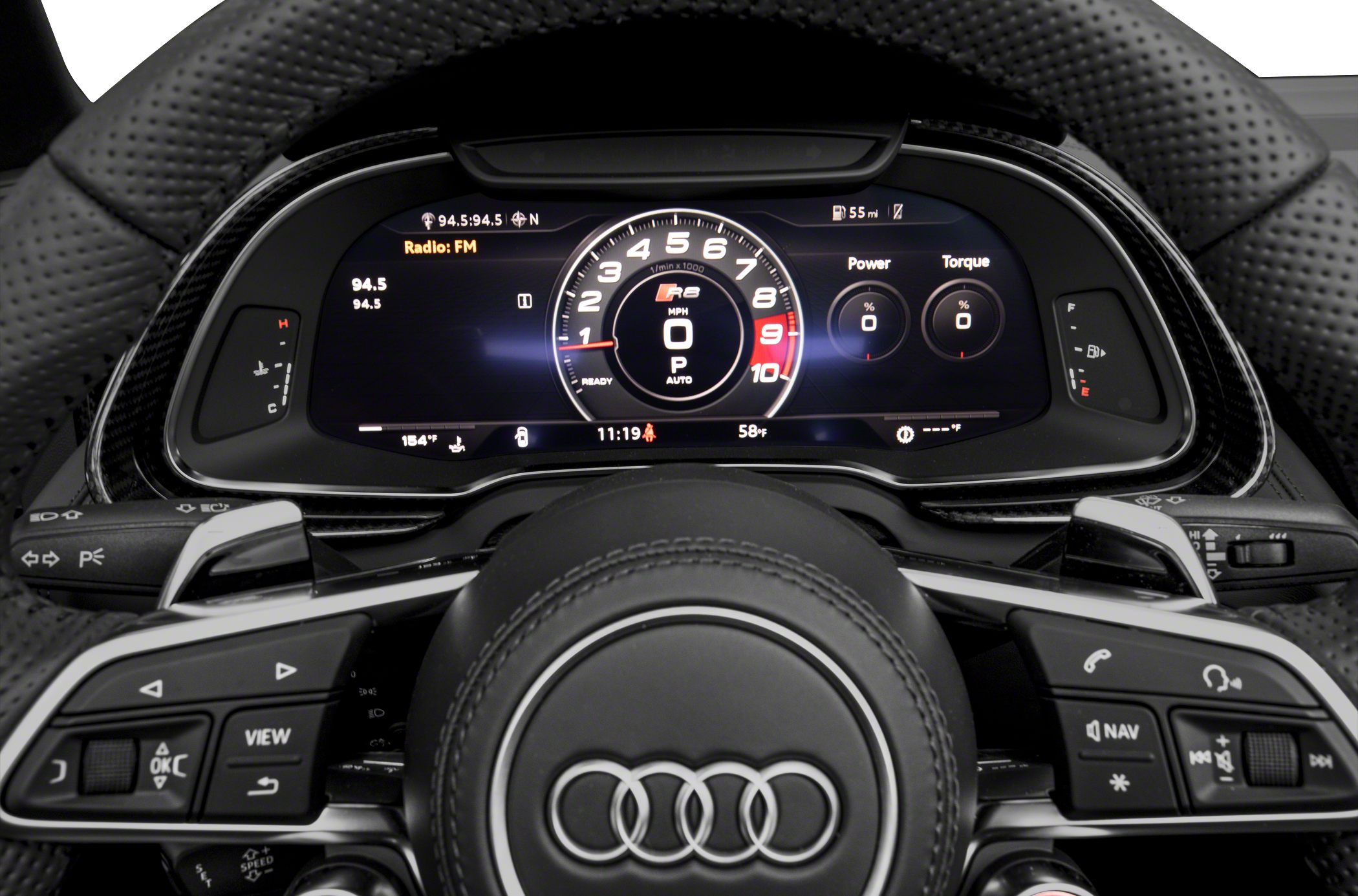 Digital instrument cluster with tachometer and multifunction steering wheel controls