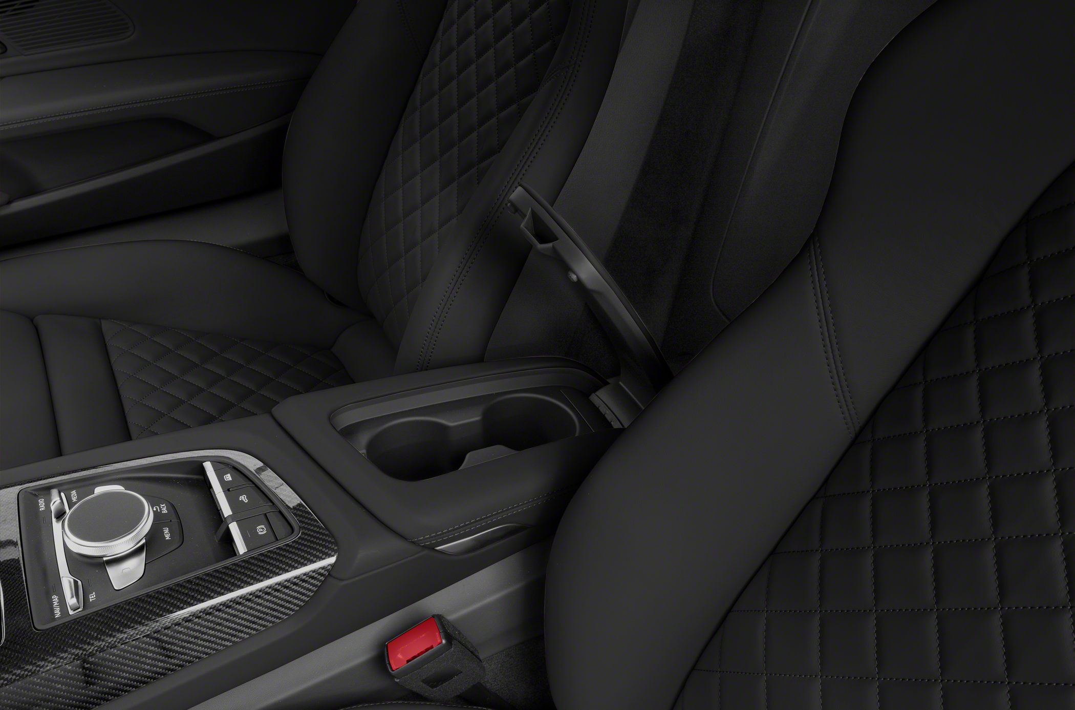 Quilted leather seats and center console with control knob