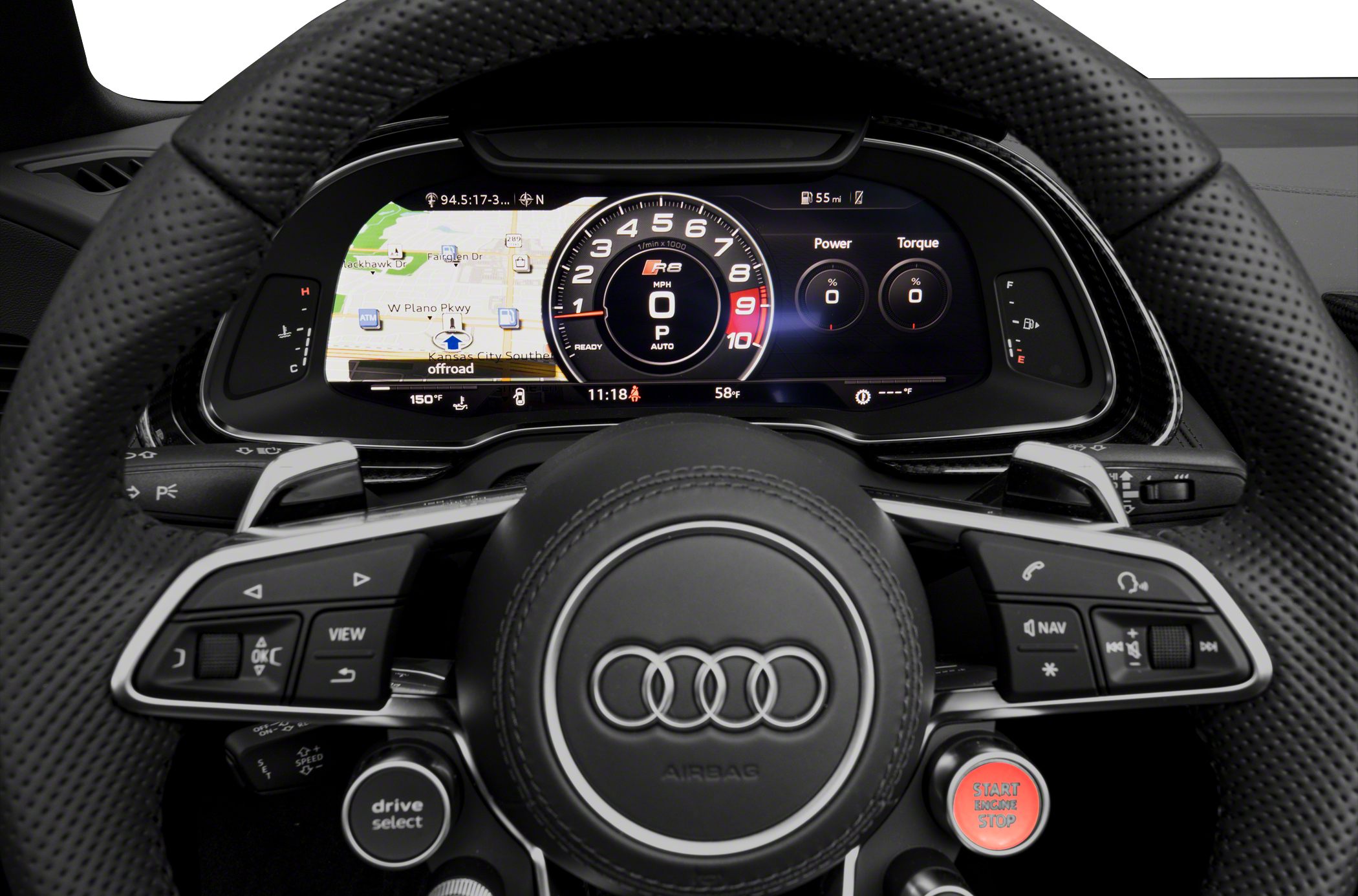 Digital instrument cluster with navigation and multifunction steering wheel