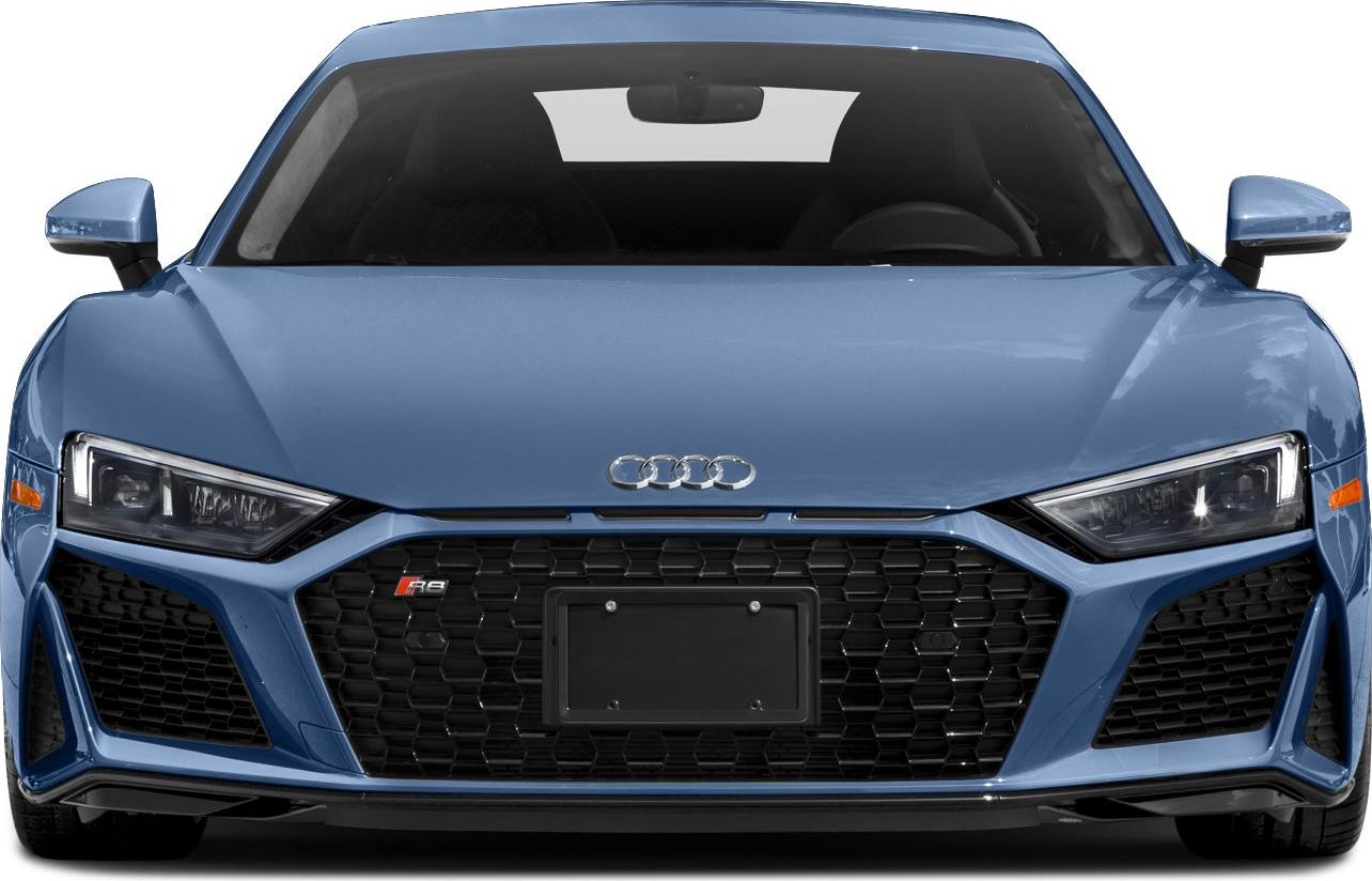 Front grille and angular LED headlights of a modern sports car