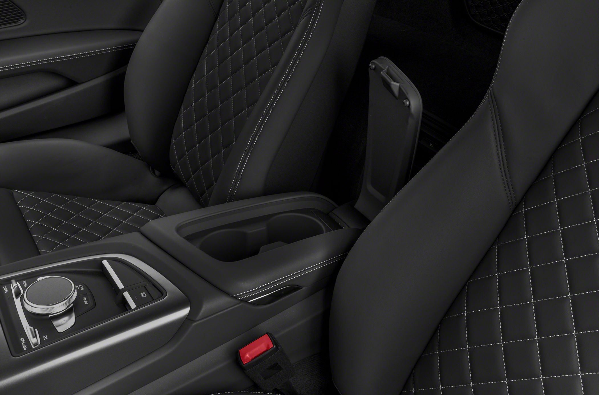 Quilted leather seats and center console with control knob
