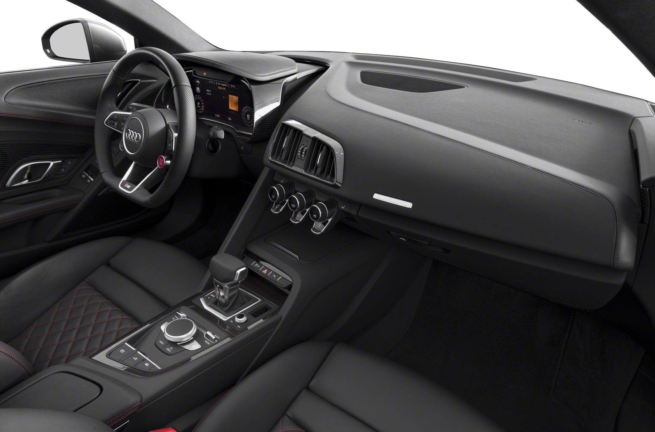 Luxury sports car interior with dashboard and steering wheel