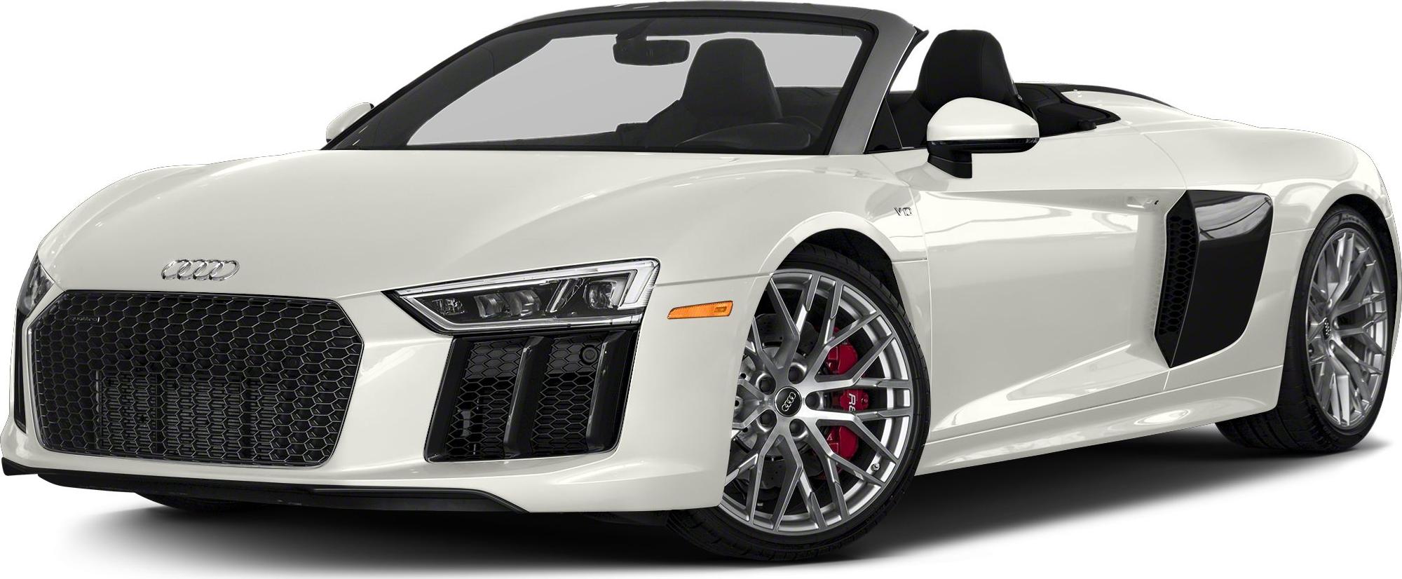 Front view of convertible sports car with V10 badge and sport wheels